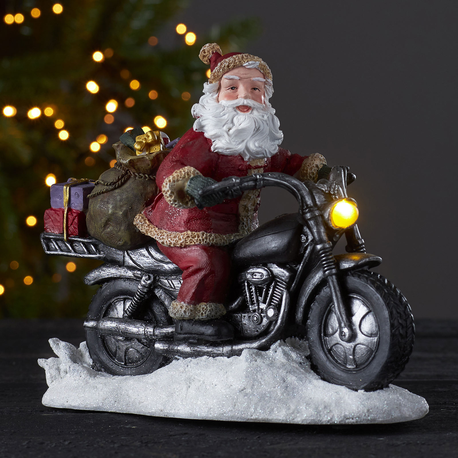 Merryville LED-dekolampe, julemand på motorcykel
