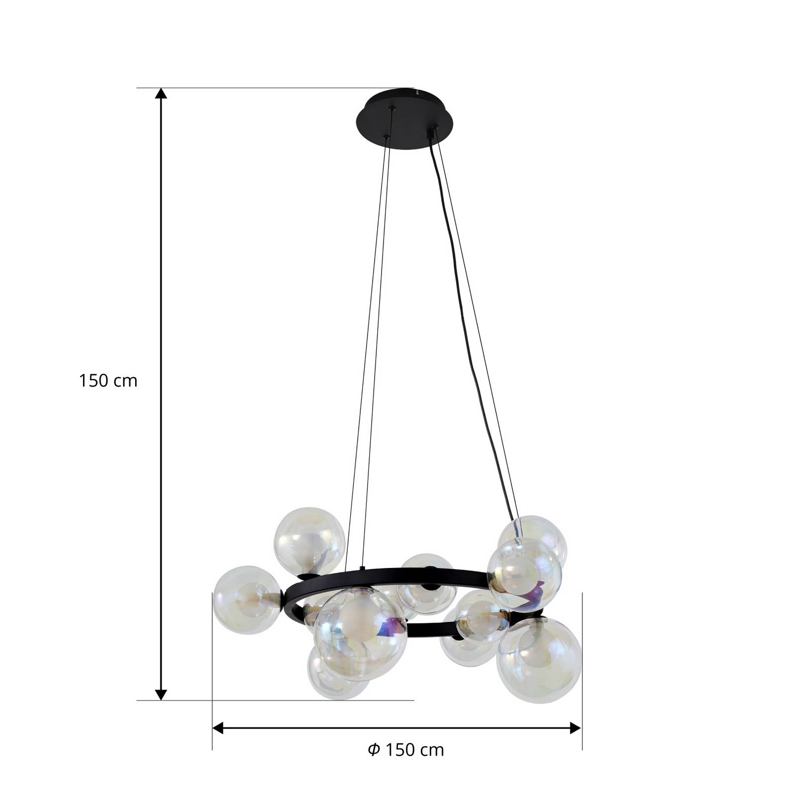 Żyrandol Lucande Marvi, Ø 68 cm, czarna, szkło, metal