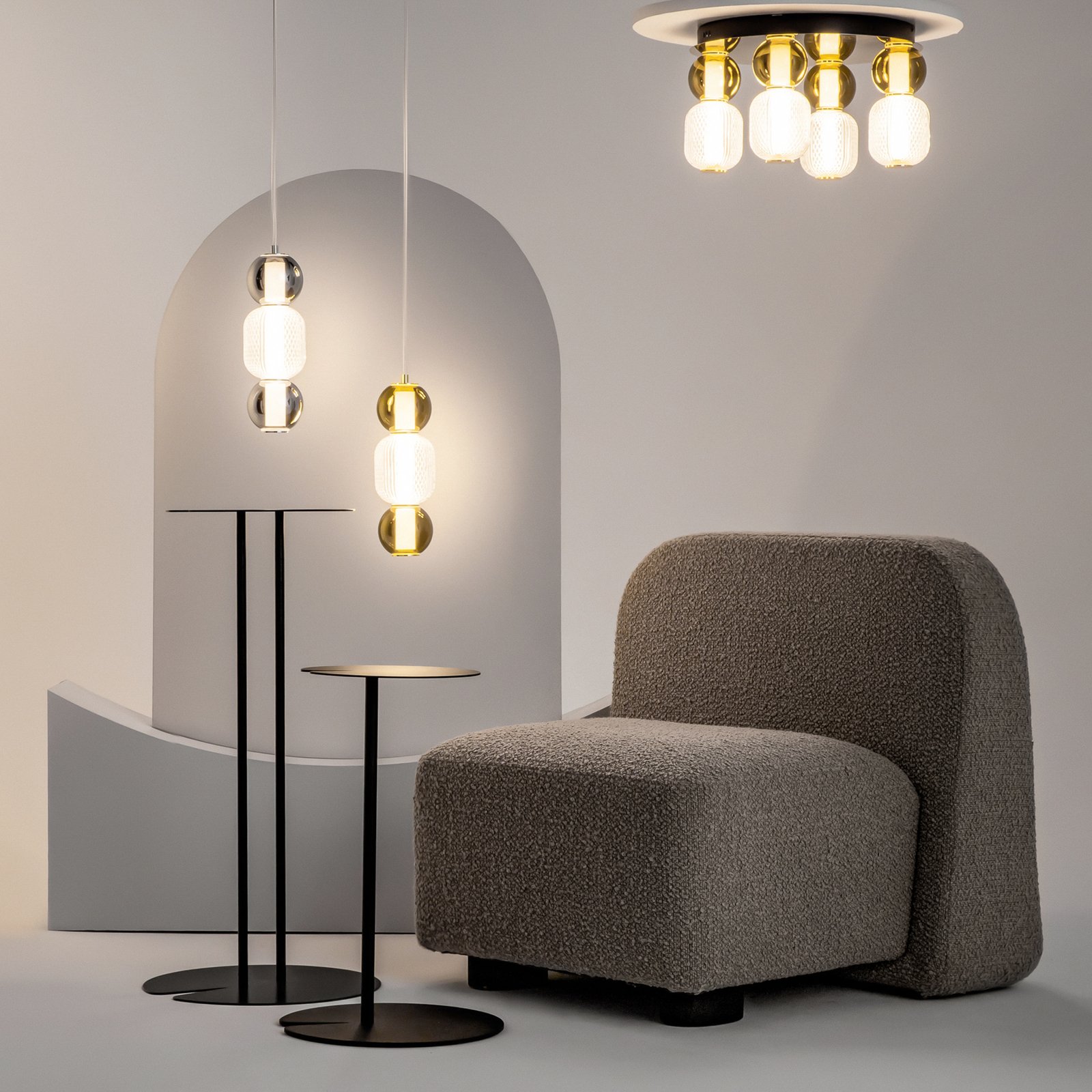 Maytoni LED plafondlamp Drop, goud, Ø 43 cm, 4-lamps, glas