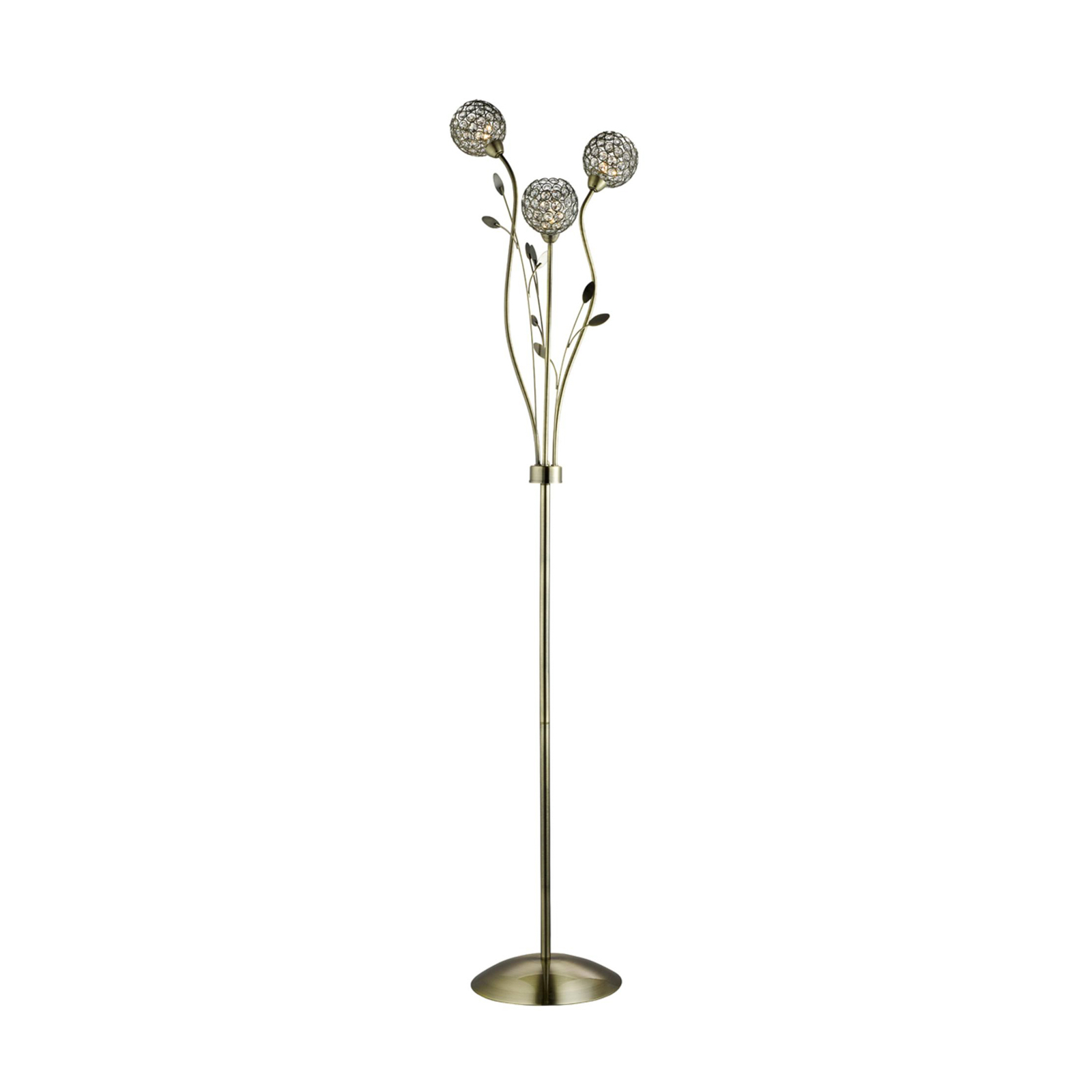 Bellis II floor lamp, antique brass colour, glass, 3-bulb, G9