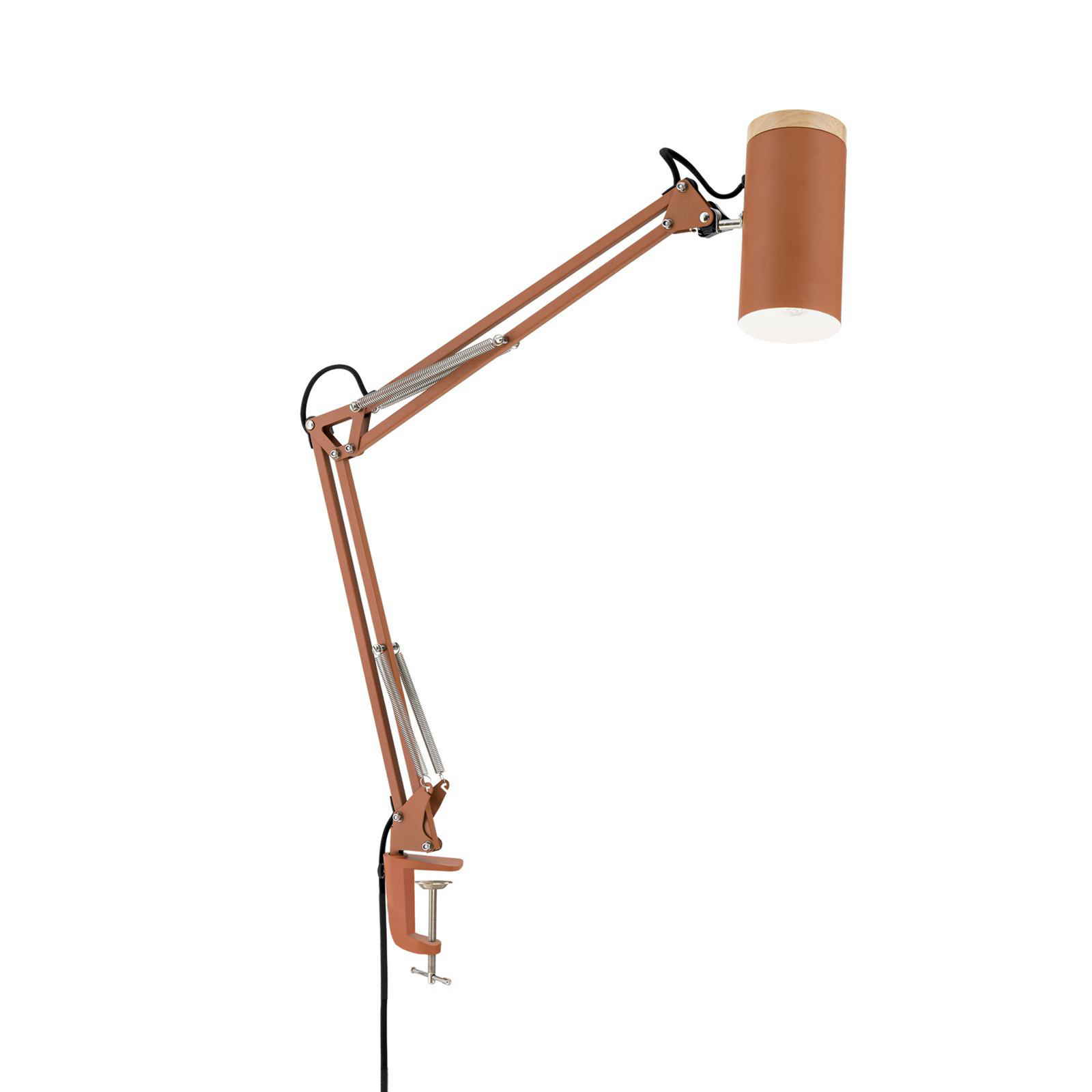 Bordlampe Gili, korallrød, klemme, stål, høyde 75 cm E27