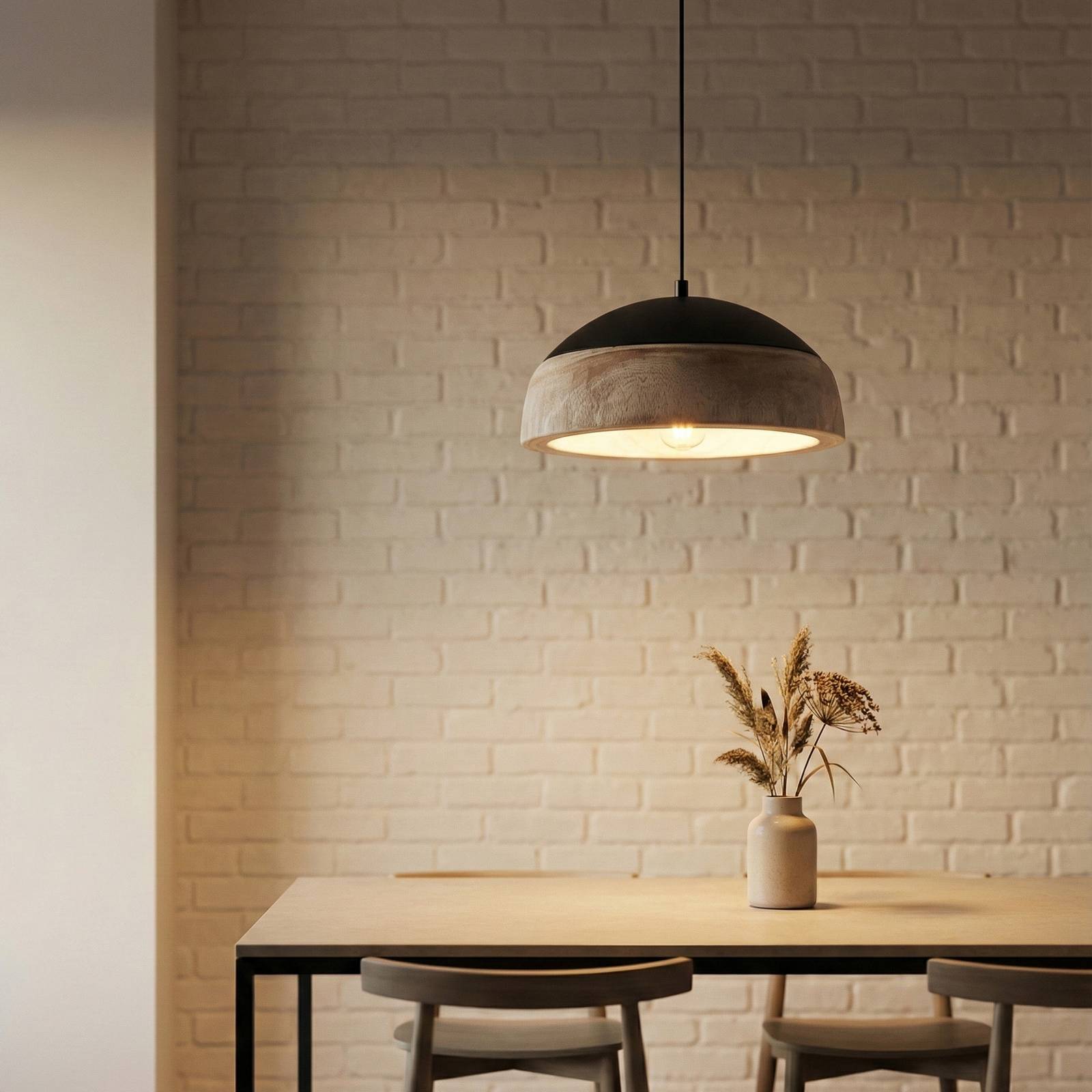 Lucande Hängeleuchte Leivar, Ø 35 cm, Holz/schwarz, E27 günstig online kaufen