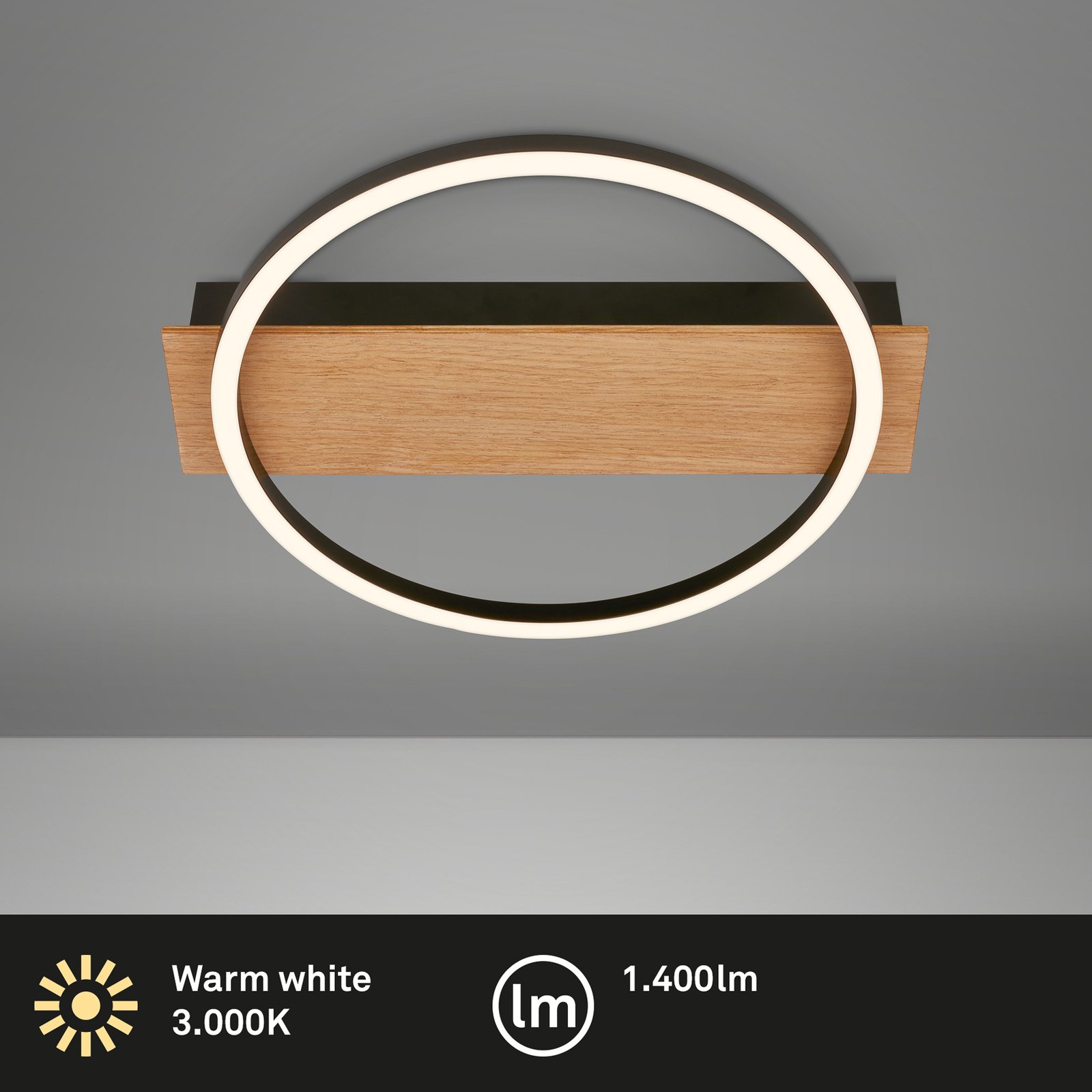 LED ceiling light Kada, Ø 30 cm, wood, metal, black