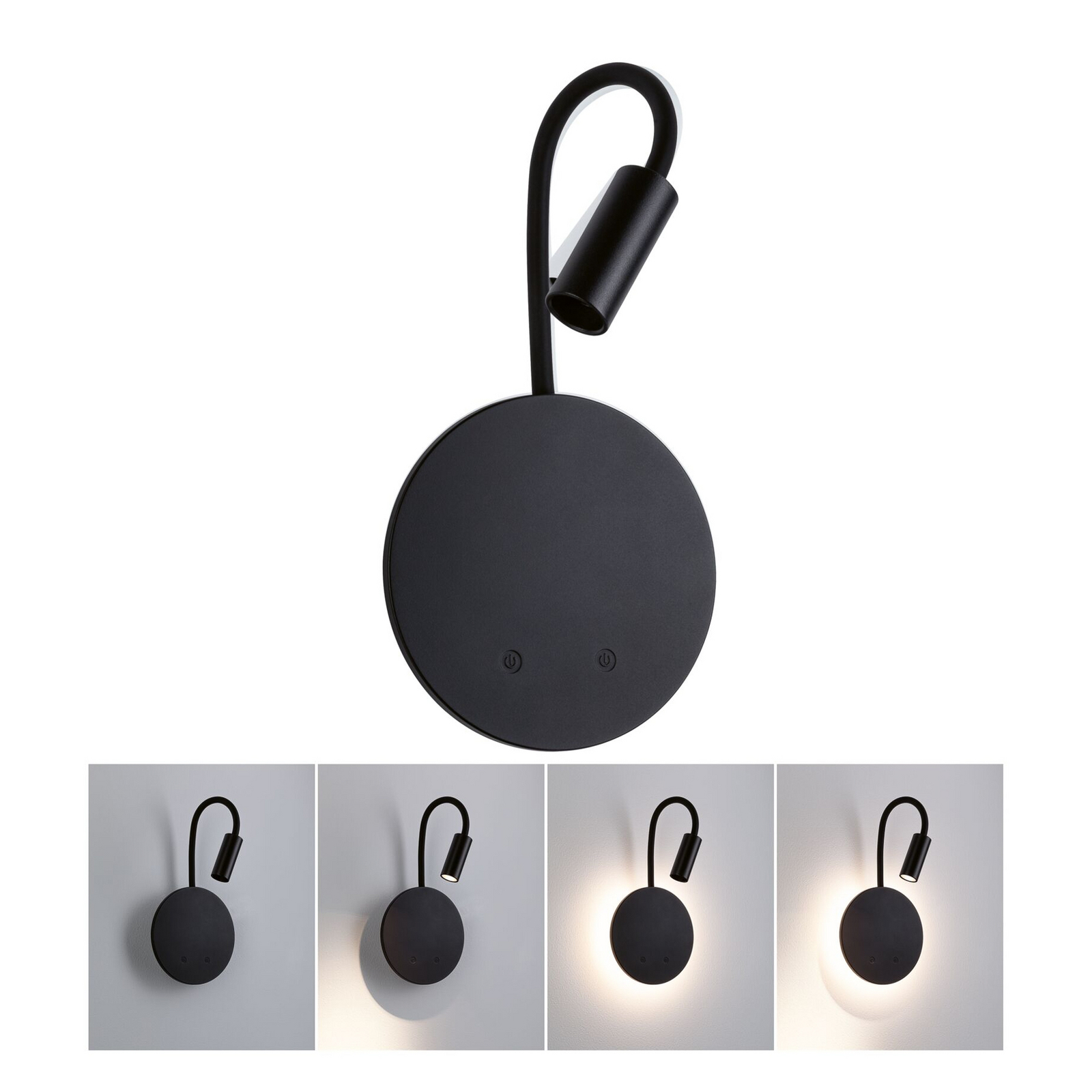 Applique murale LED rechargeable Miora, noire, bras flexible, variateur Applique murale LED rechargeable Miora, noire, bras flexible, variateur