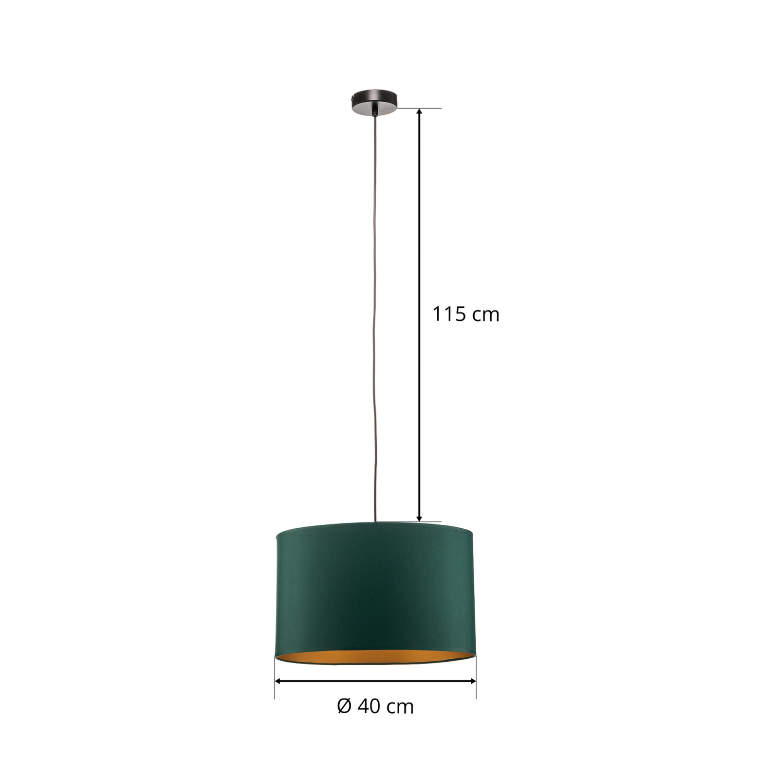 Candeeiro de suspensão Soho cilíndrico 1fl. Ø 40cm verde/dourado