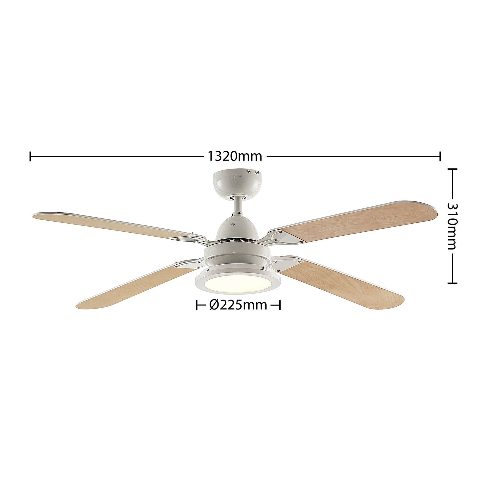 Wentylator sufitowy LED Tedric, biały, cichy, Ø 133 cm