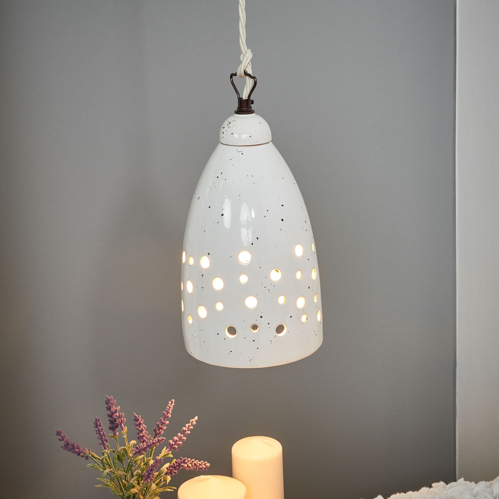 Eurokeramic Ceramic hanging light Gisella, downlight, for Living / Dining Room, ceramics, iron, plastic, E27, 60 W, energy efficiency: A++