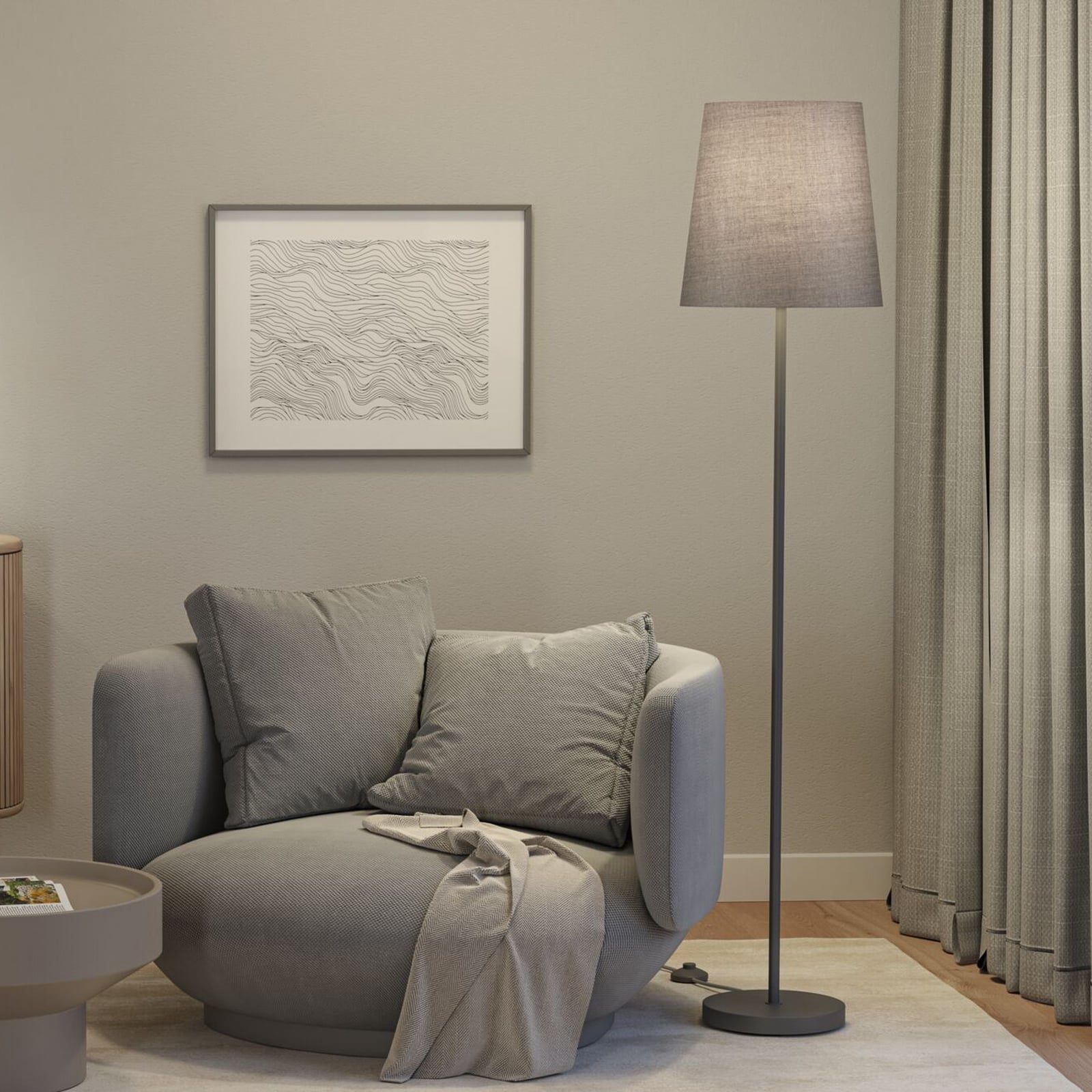 Paulmann vloerlamp Stellan, grijs, hoogte 161 cm, stof/metaal