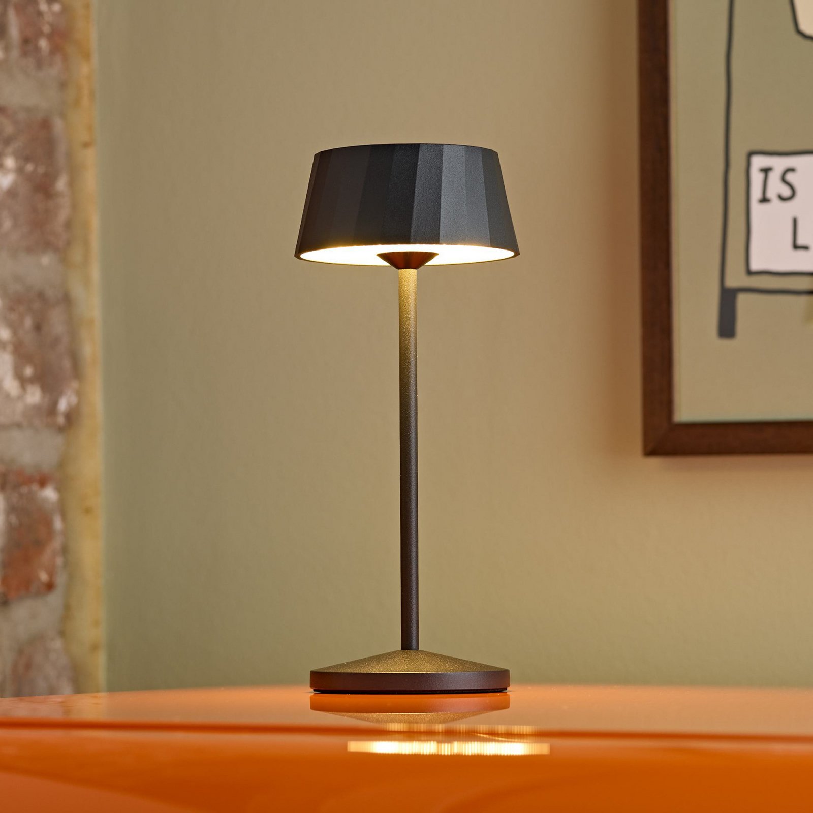 LED-Akku-Τραπεζοκαθιστικό Φωτιστικό Facetta, μαύρο, 22 cm, μέταλλο CCT IP44