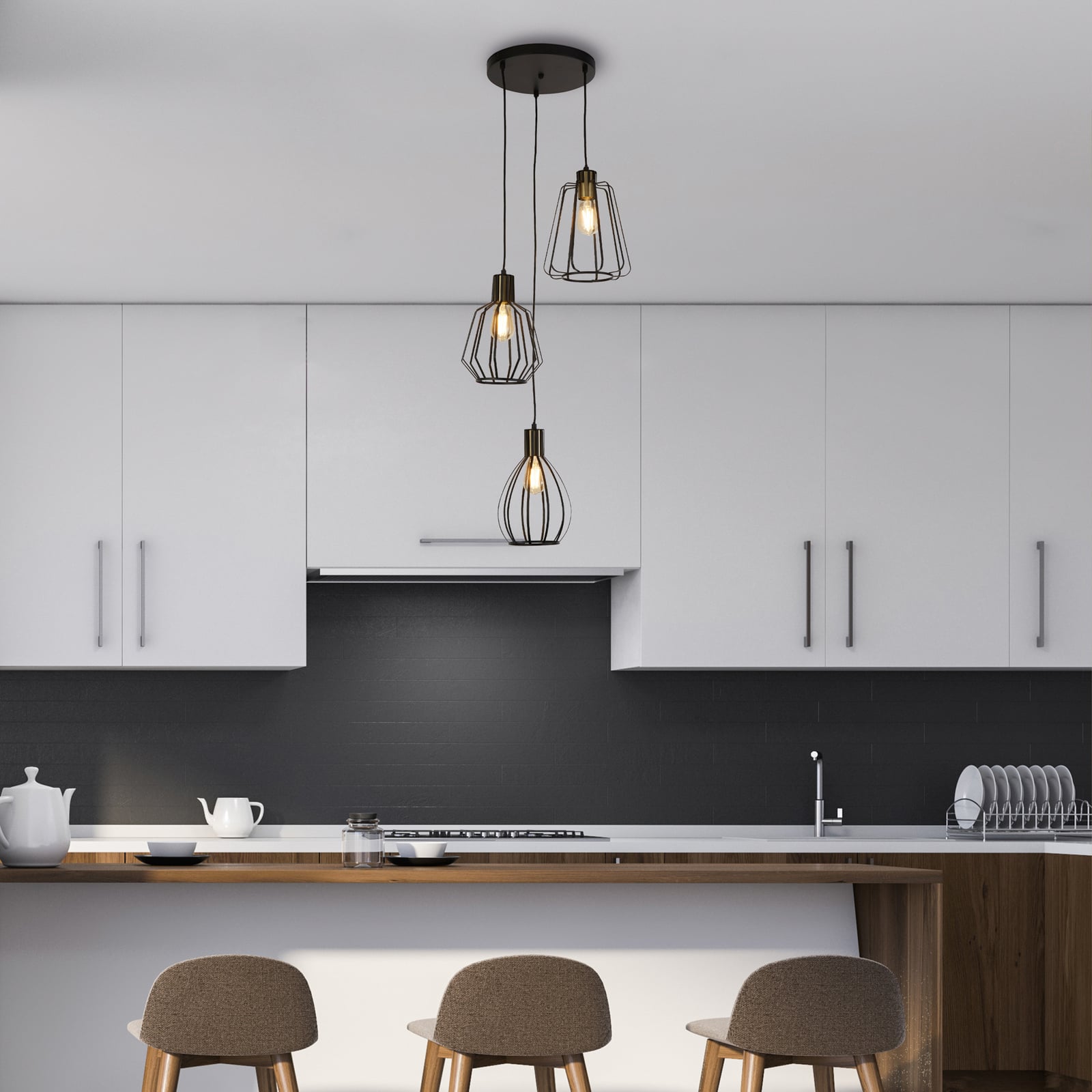 Żyrandol Senator, czarna/w kolorze mosiądzu, Ø 45 cm, 3-punktowa