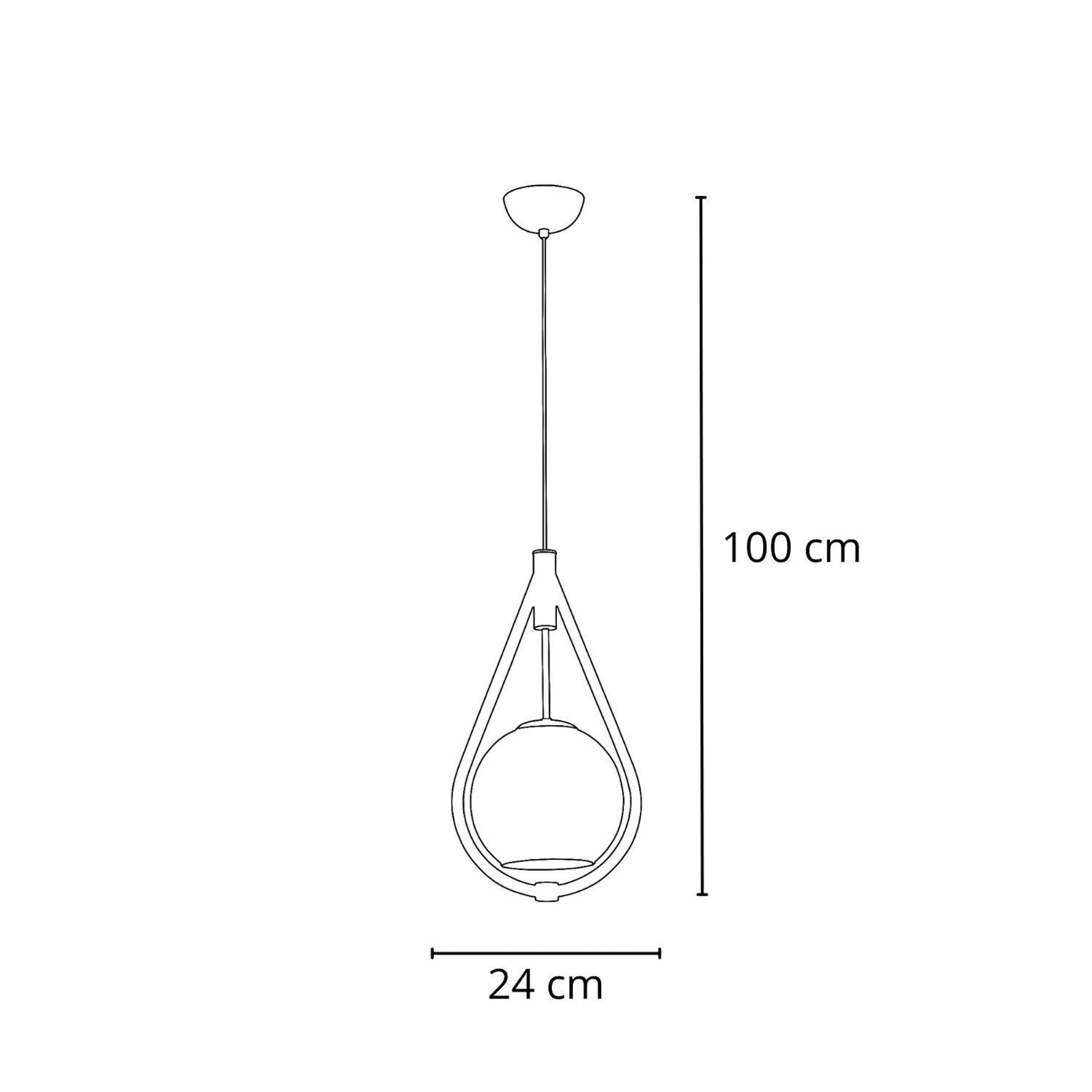 Gota pendant light, wood, glass, Ø 24 cm, suspension system 100 cm