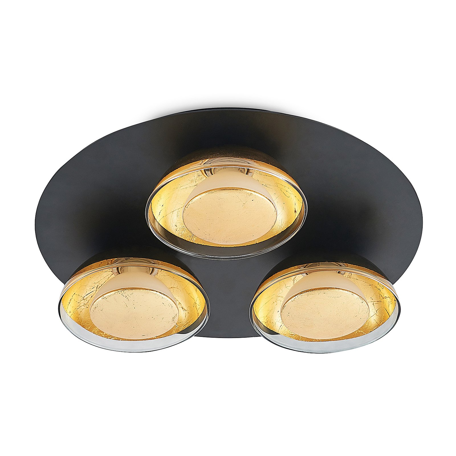 Lindby Erin LED-Deckenlampe schwarz/gold 3fl rund