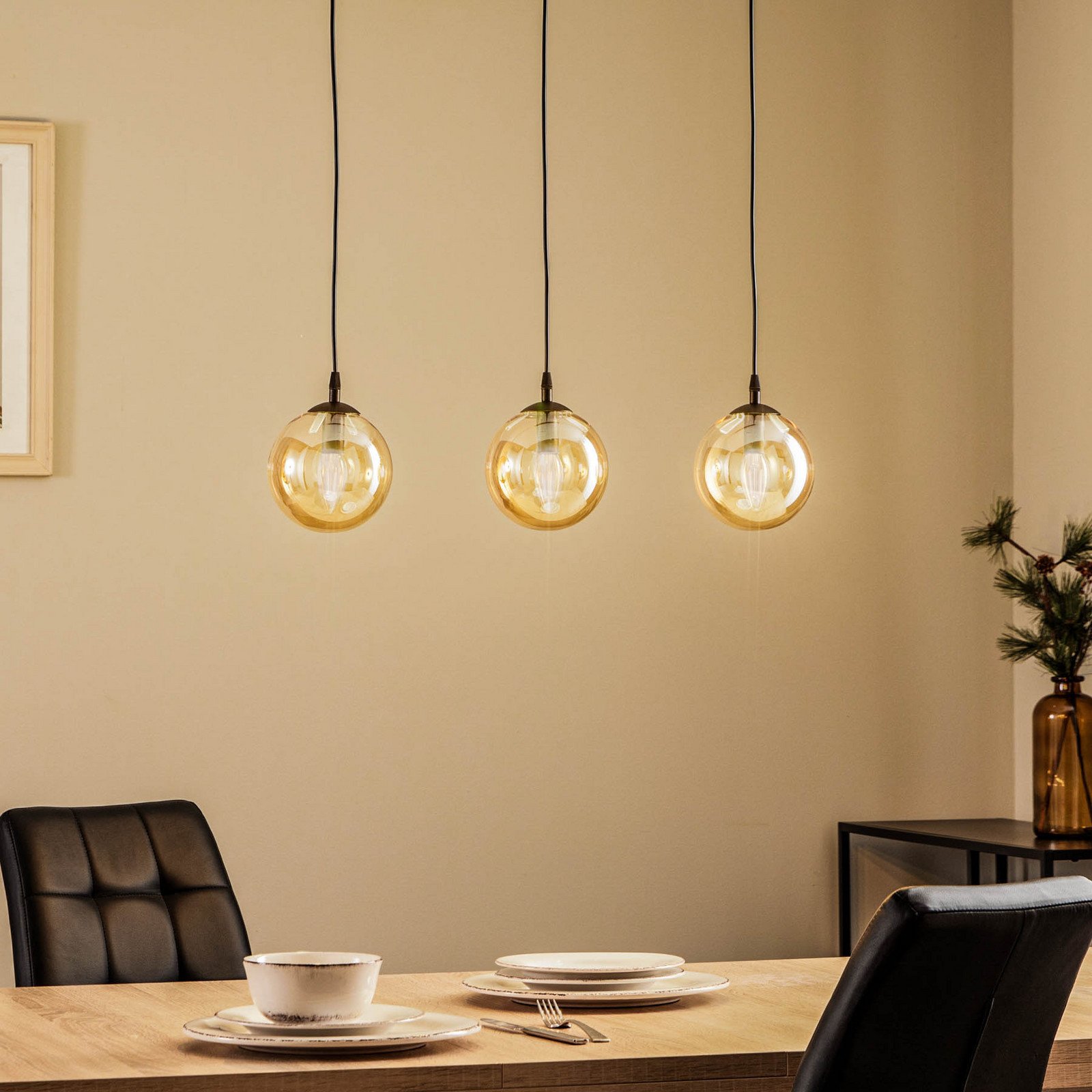 EMIBIG LIGHTING Lampă suspendată Glassy 3 becuri dreaptă negru chihlimbar sticlă - Camera de zi / sufragerie - Modern - Metal