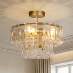 Plafón Bowlight, color dorado/transparente, cristal, metal, E14