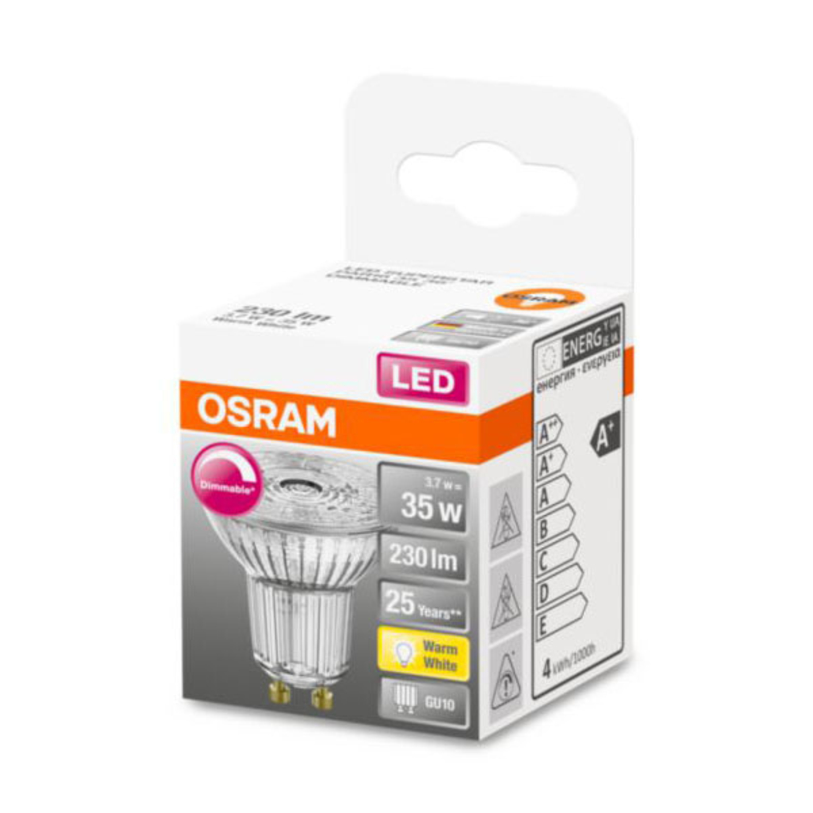 OSRAM LED-glassreflektor GU10 3,7W 927 36° dimbar