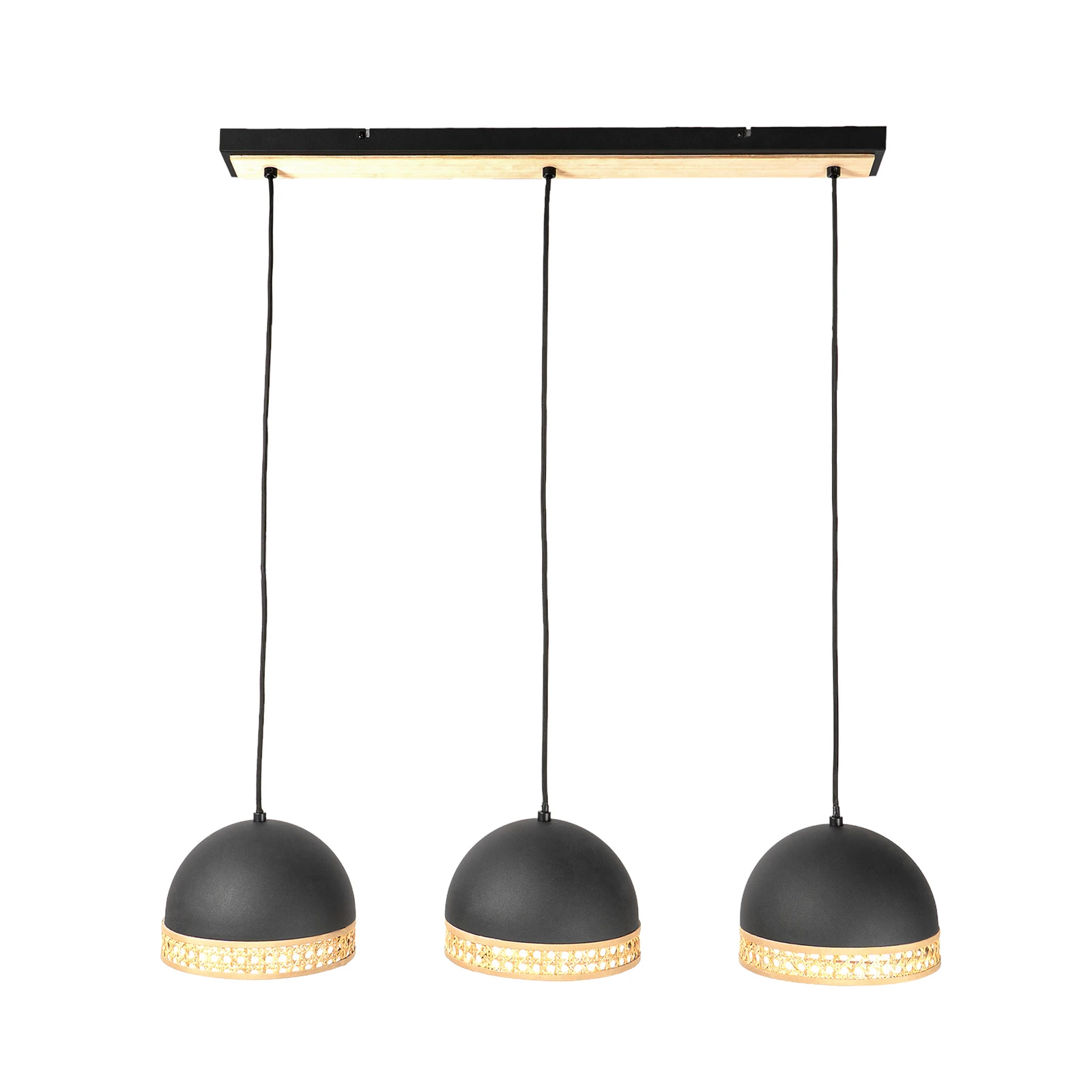 Lindby Lonnaris hængelampe, rattan, sort, 3 lk