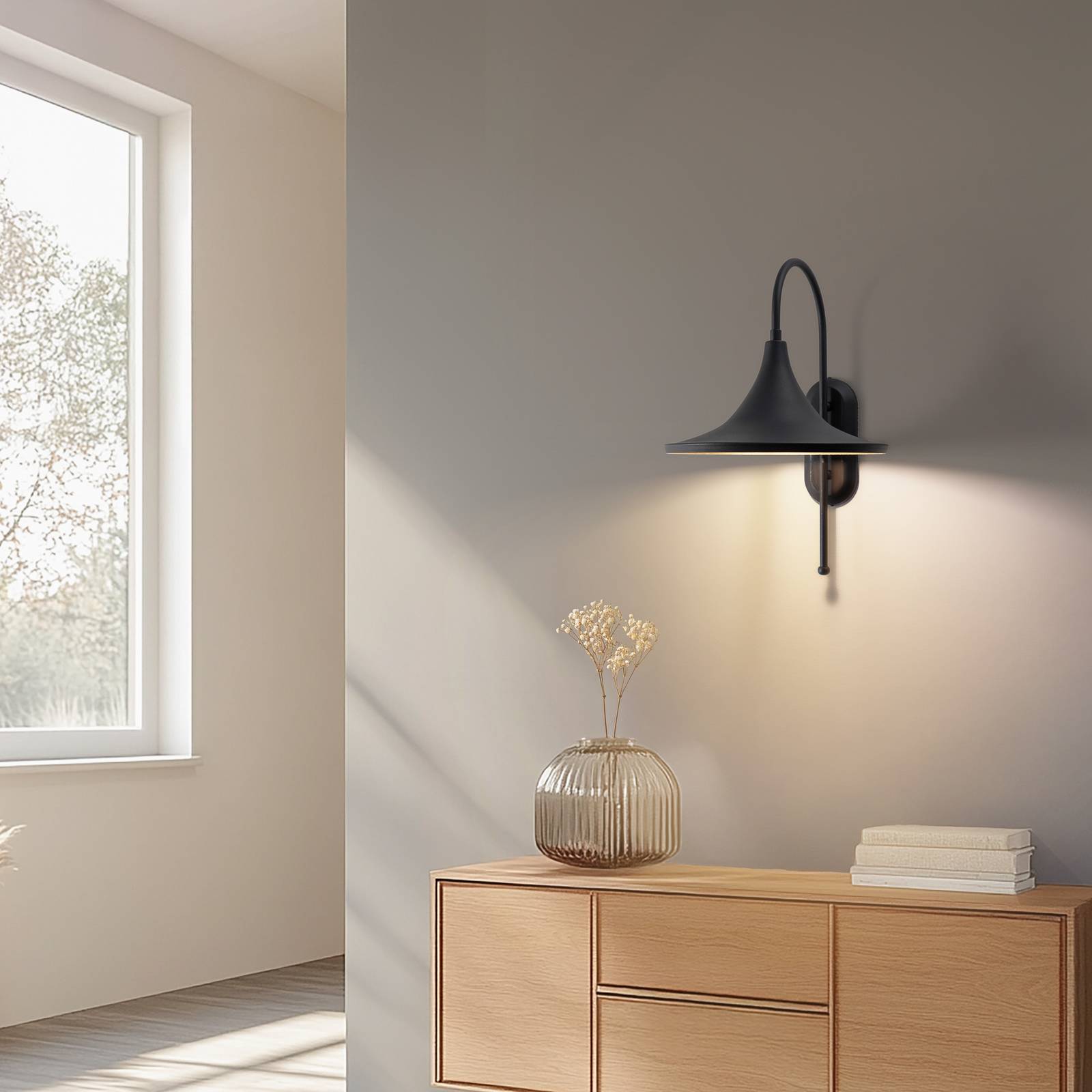 Wandleuchte Enjolino, schwarz, Höhe 48 cm, Metall, E27 günstig online kaufen