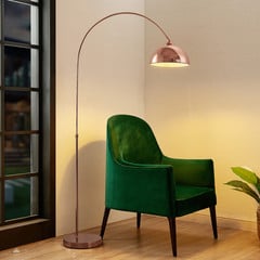 Lampa łukowa Lindby Lennart, miedź, z regulacją wysokości, E27
