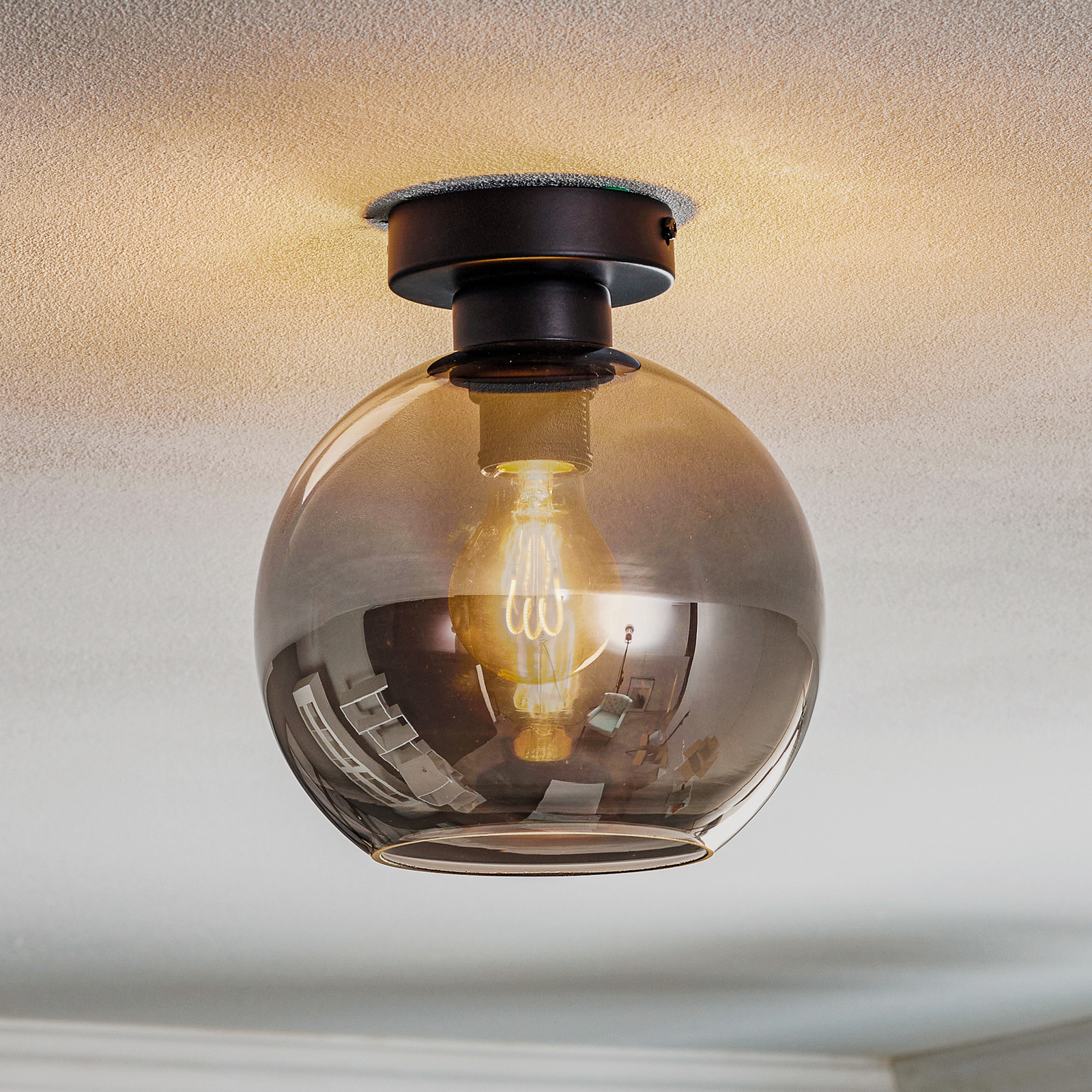 Sofia ceiling light, smoky grey glass lampshade