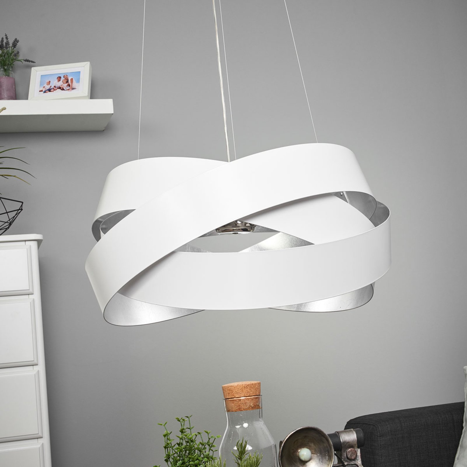 Lampă suspendată Pura alb/argintiu, 60cm, 8x G9