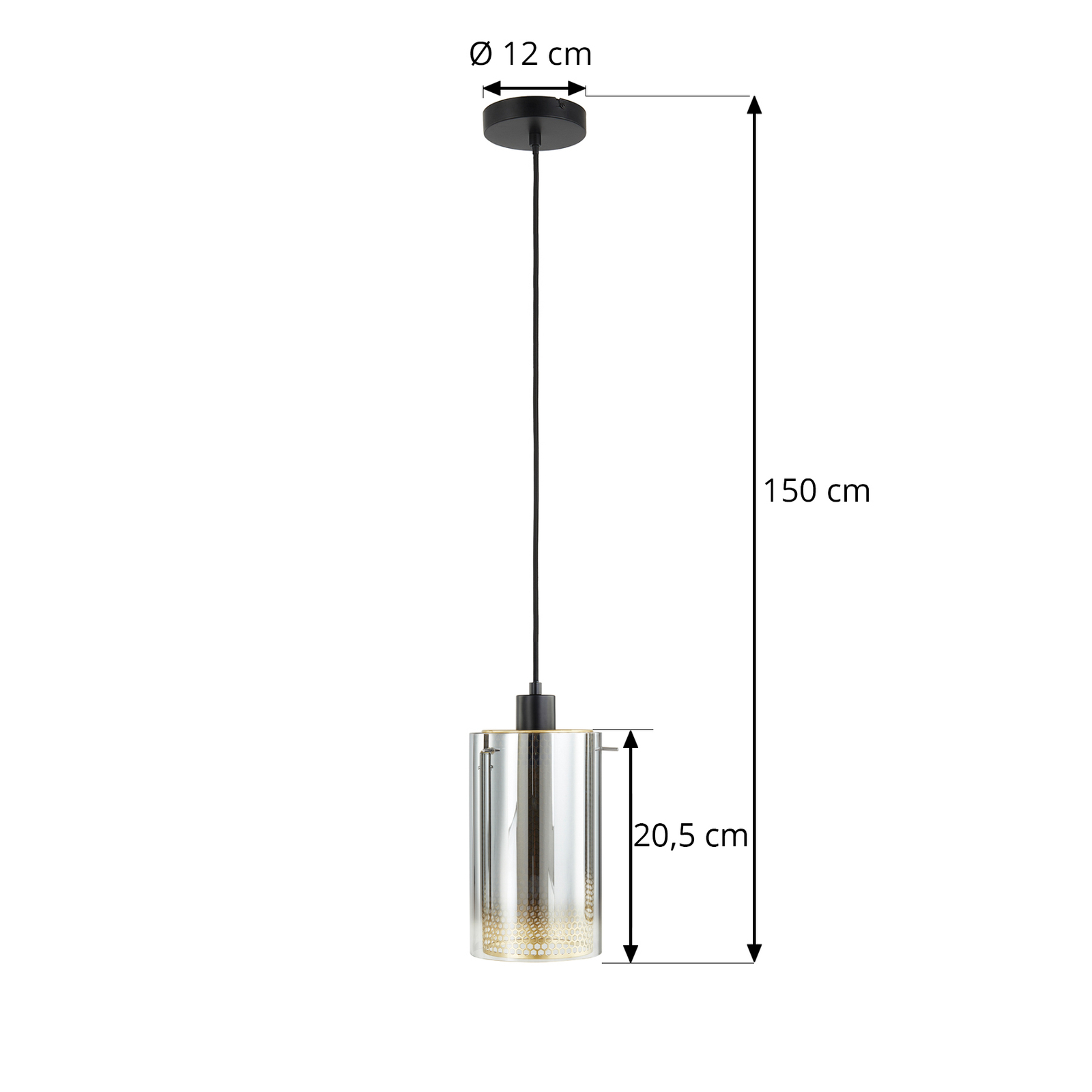 Lucande hanglamp Sterzy, Ø 15 cm, grijs, glas, E27