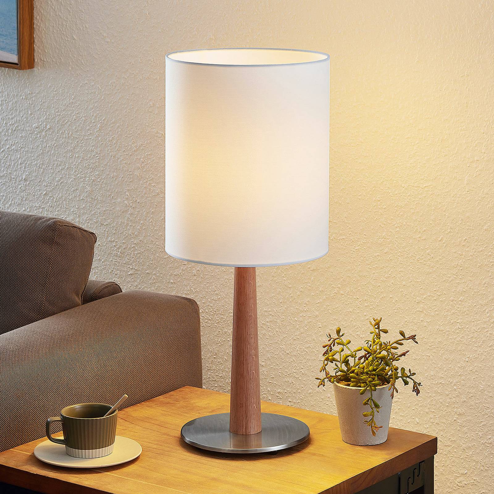 Lucande Heily Tischleuchte, Zylinder, 30 cm, weiß