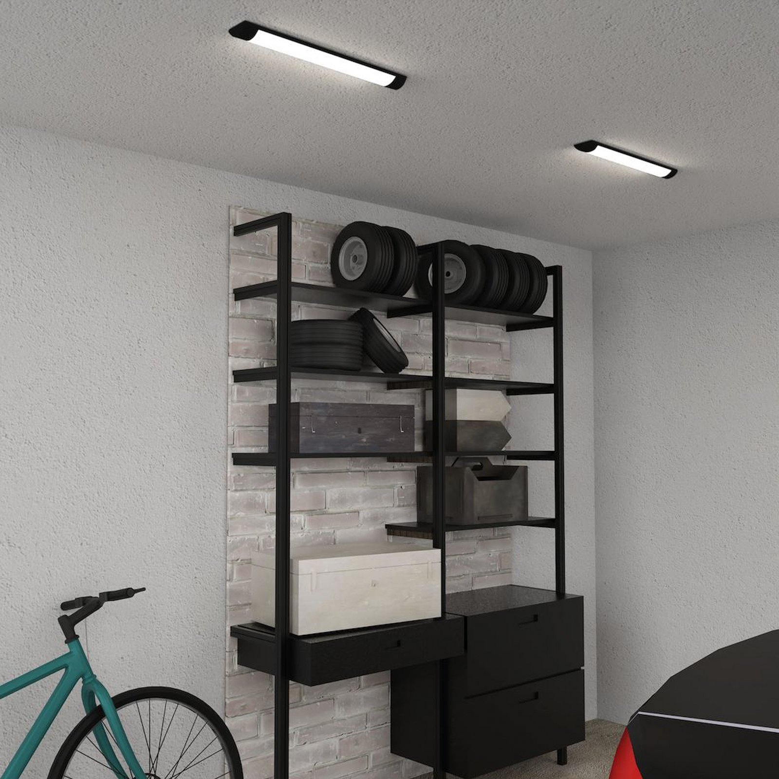 LED-Deckenleuchte Batten, Länge 60 cm, Alu, schwarz, 4.000 K