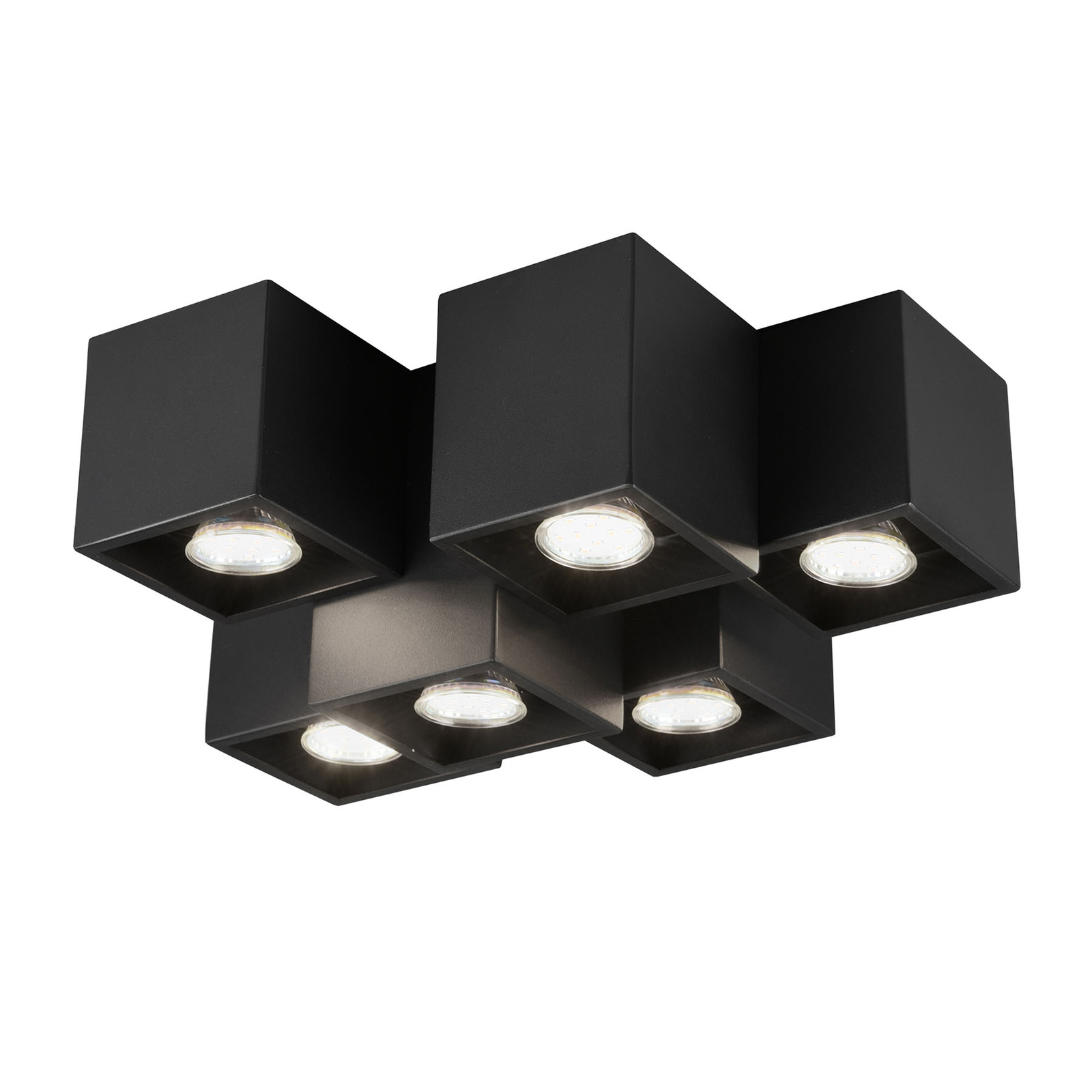 Plafondlamp Fernando, 6-lamps, mat zwart