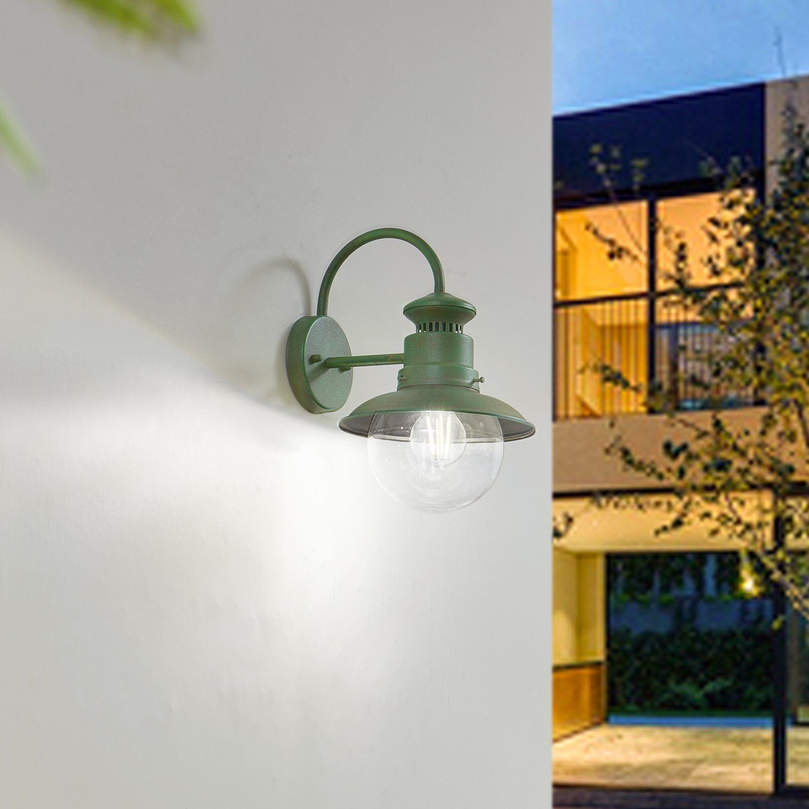 Lindby udendørs væglampe Celinor, grøn, stål, Ø 15 cm