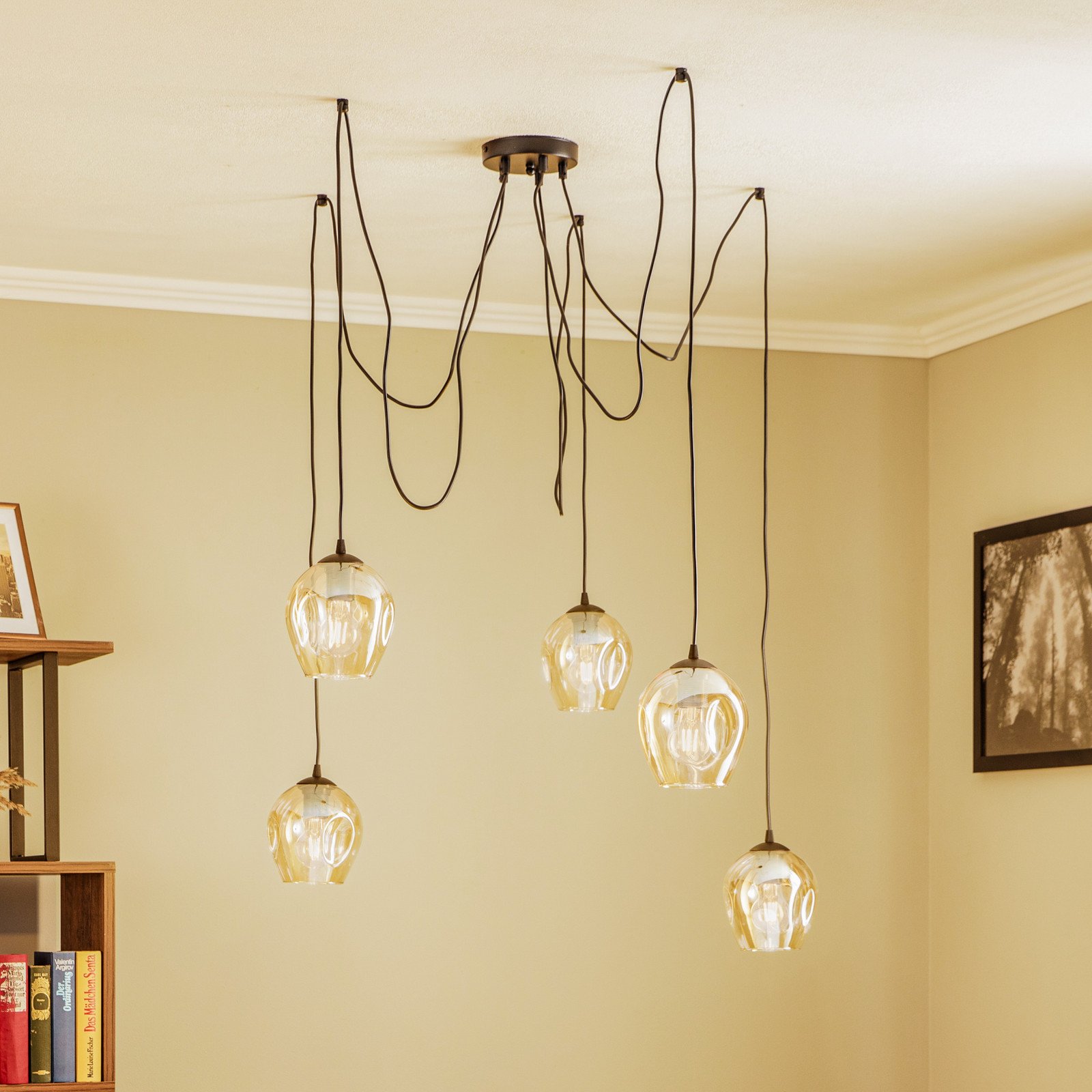 EMIBIG LIGHTING Lampă suspendată Starla decentrată 5 becuri chihlimbar - Camera de zi / sufragerie - Modern - Metal