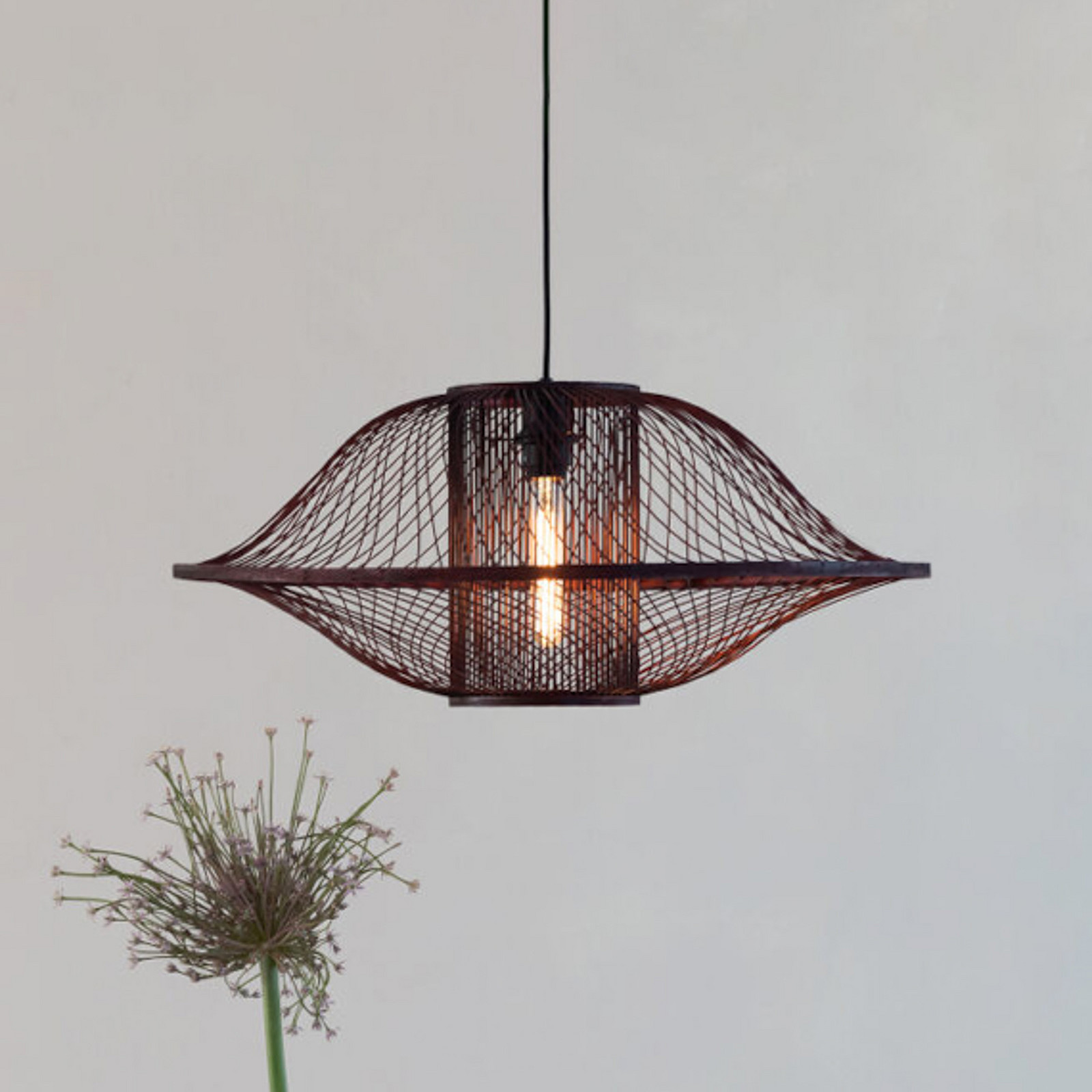 GOOD & MOJO Lampă suspendată Maui roșie Ø 70 cm bambus E27 - Camera de zi / sufragerie - Design - roșu vin - Bamboo