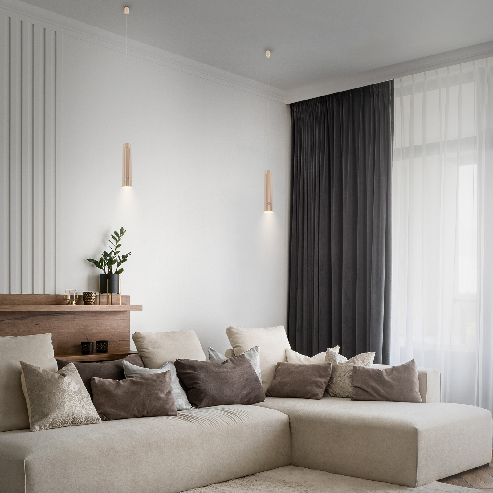 Lámpara colgante LED recargable «Hang», color beige, plástico, atenuable Lámpara colgante LED recargable «Hang», color beige, plástico, atenuable