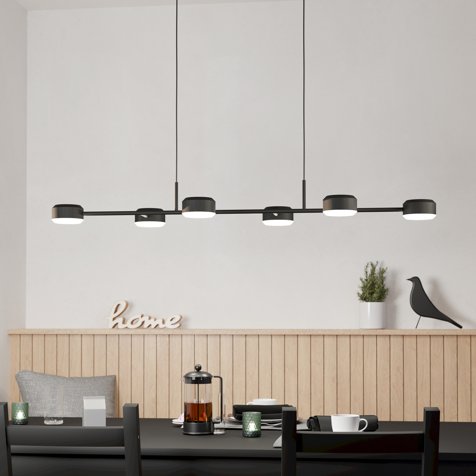 LED висящо осветление Clavellina, черно, шест светлини