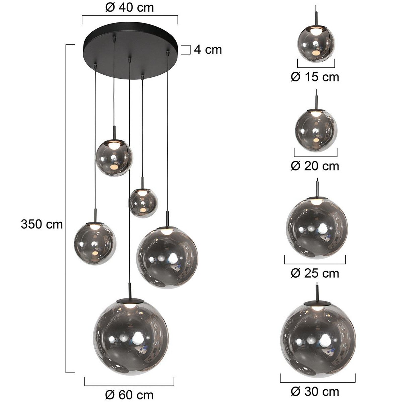 Steinhauer Lampă suspendată LED Bollique 5 becuri. rotundă negru sticlă - Camera de zi / sufragerie - negru gri fumuriu