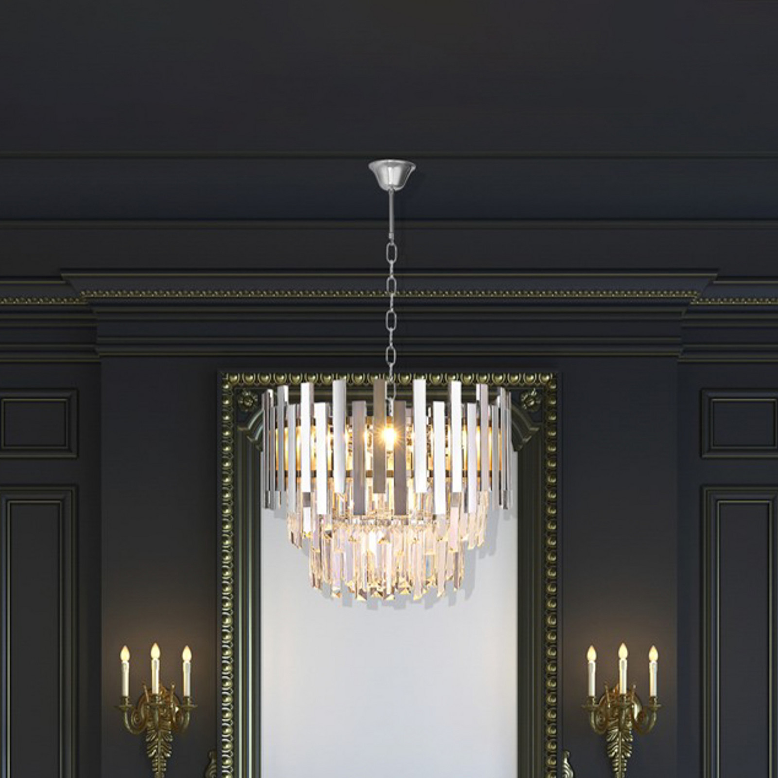 Eko-Light Lampă suspendată Aspen metal cromat cristale de sticlă înălțime 30 cm - Camera de zi / sufragerie - crom transparent