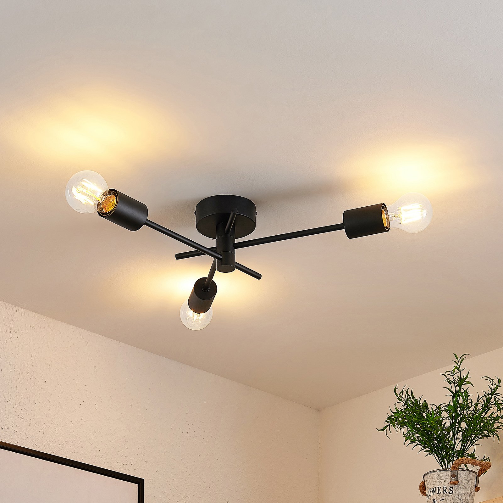 Cerros 3 Ceiling Lamp Black - Lindby