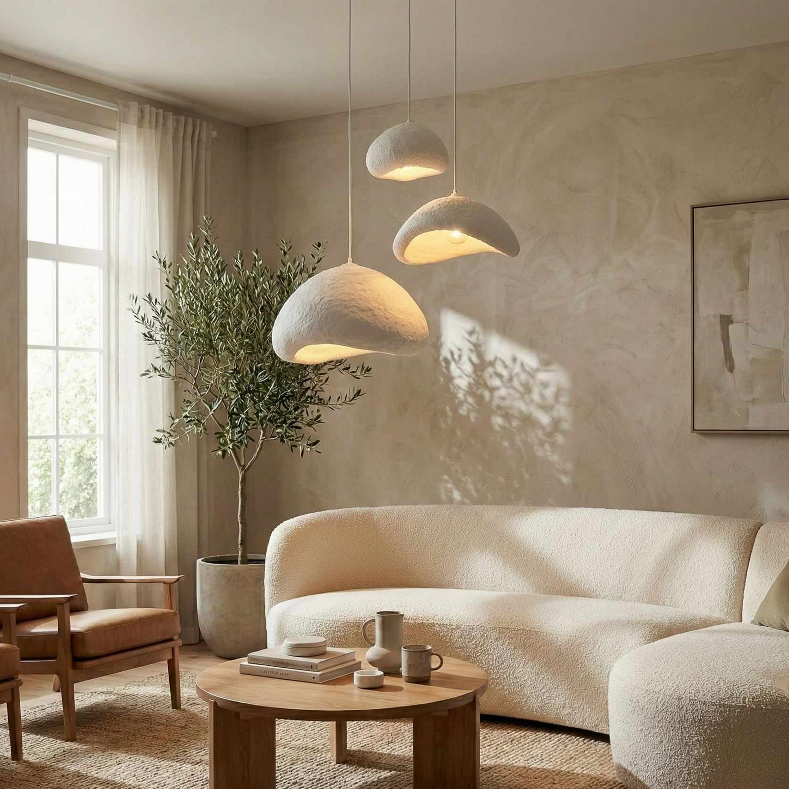 Lampada a sospensione LUNA, bianca, Ø 82 cm, a 3 luci, fibra di vetro, E27