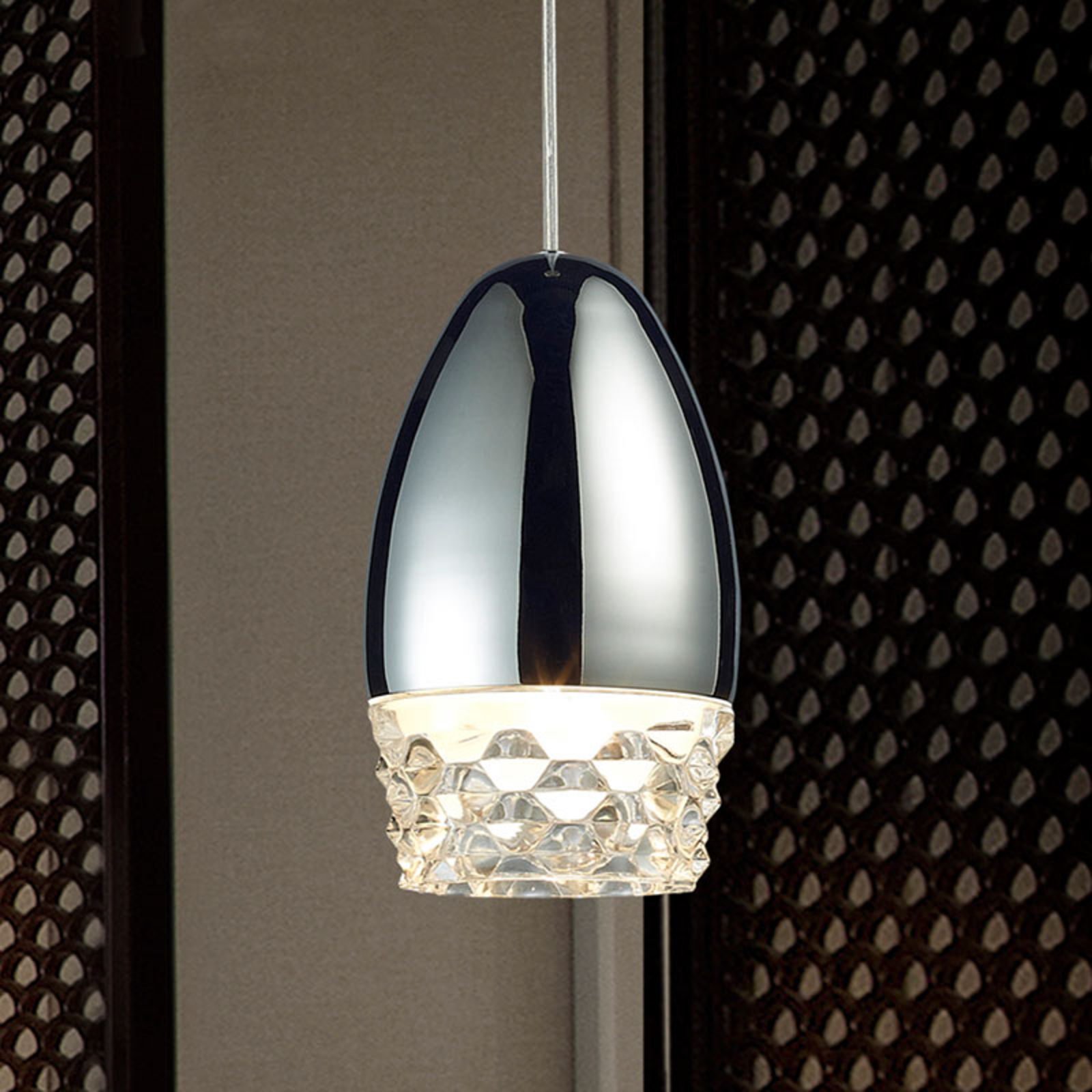 Schuller Alessa LED hanging light, chrome, 1-bulb, for Living / Dining Room, metal, glass, G9, 6 W, energy efficiency: A++
