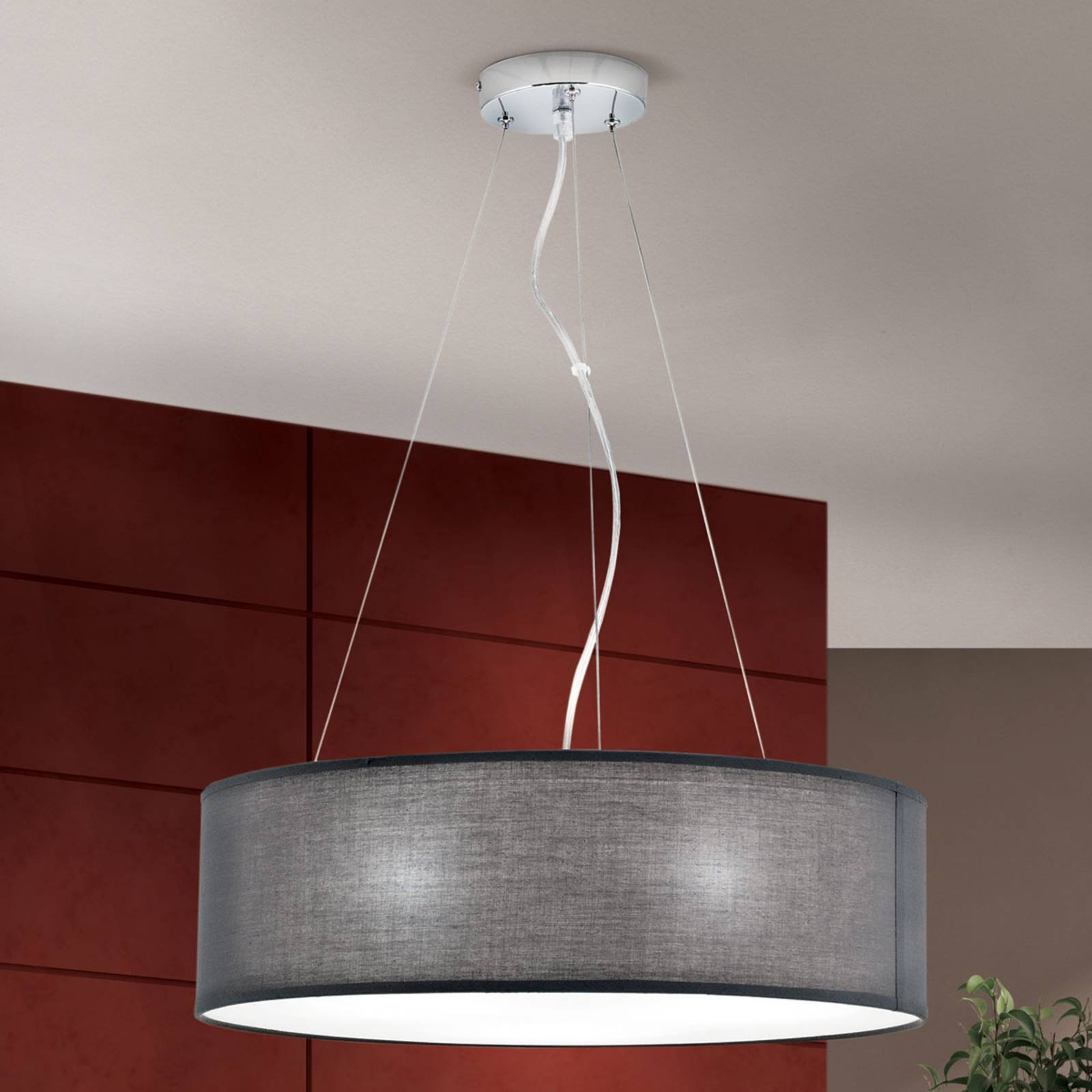 Lampa wisząca Ufo z szarym kloszem z tkaniny