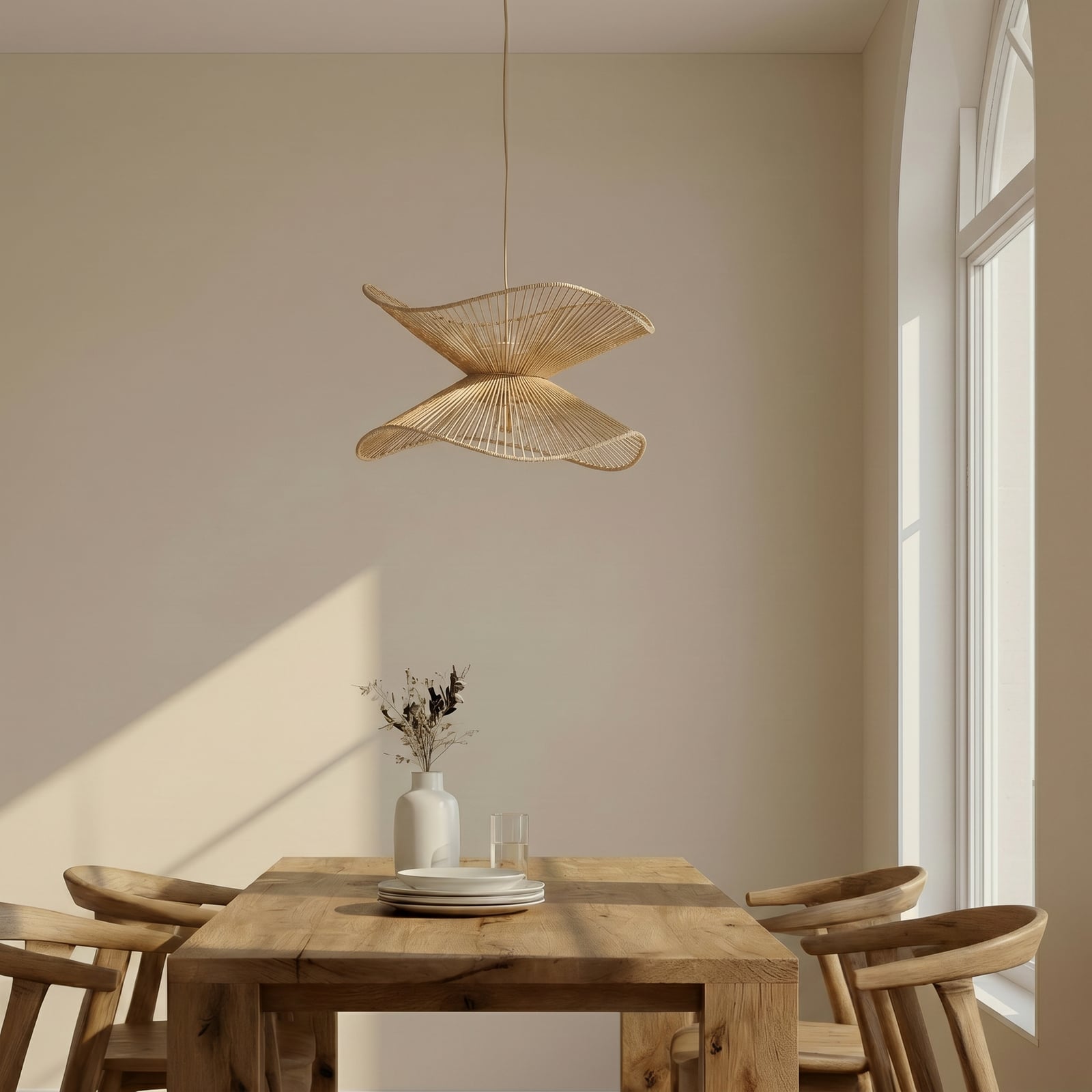 Lampă suspendată Lindby Valdorin, bej, hârtie, Ø 40 cm, E27