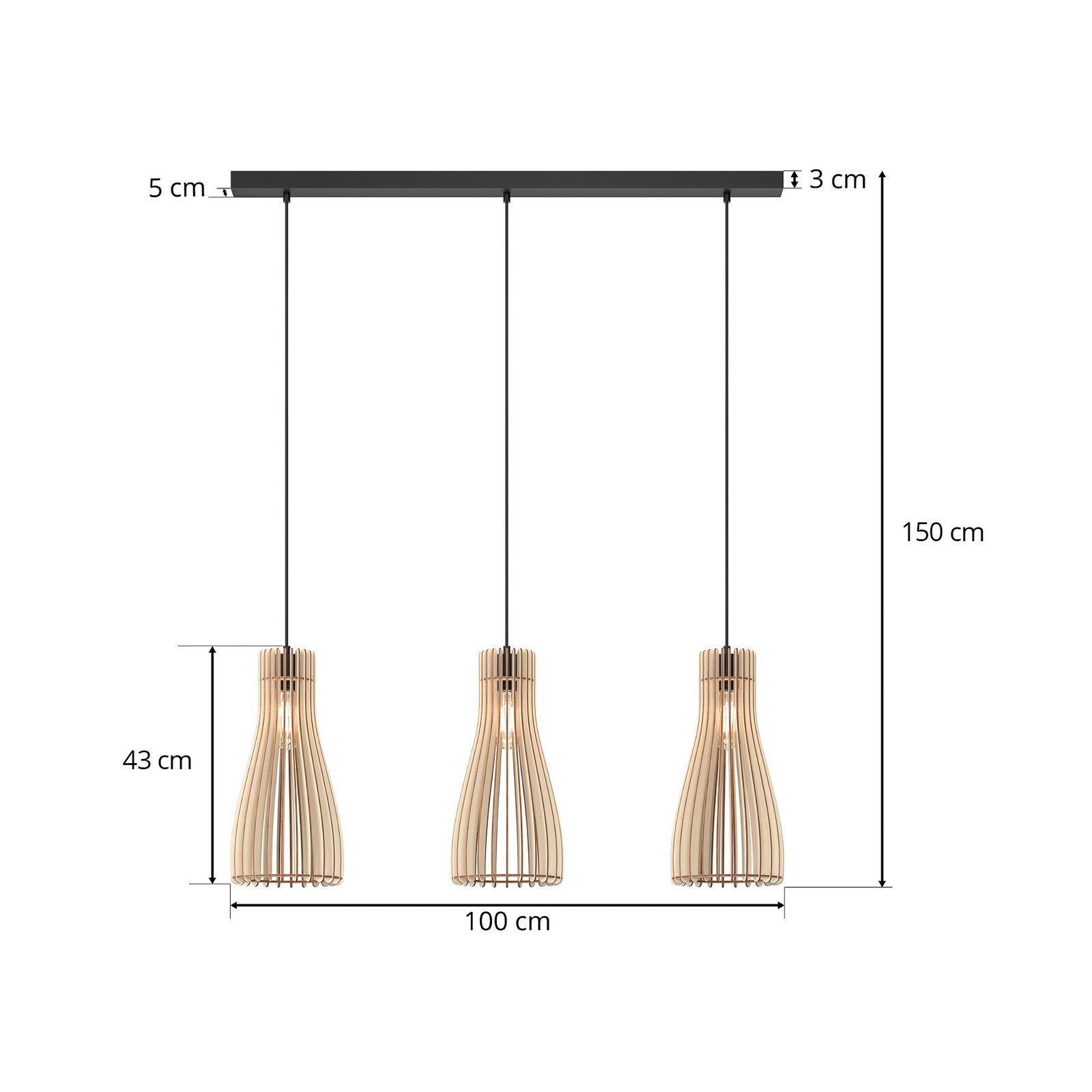 Furn 3 Taklampa Black/Wood - Envostar