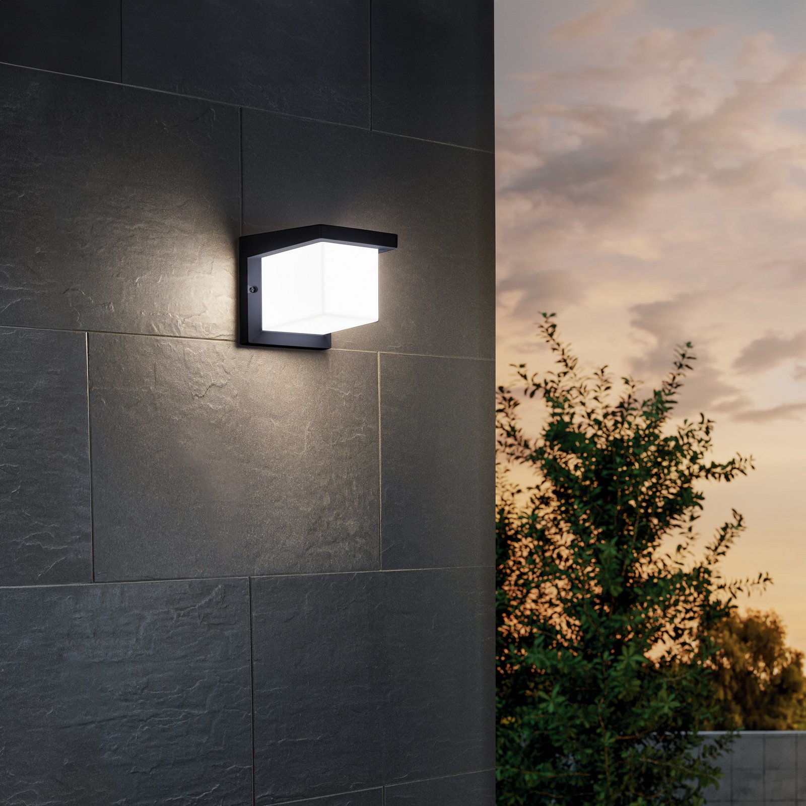Cube-shaped Desella LED outdoor wall light
