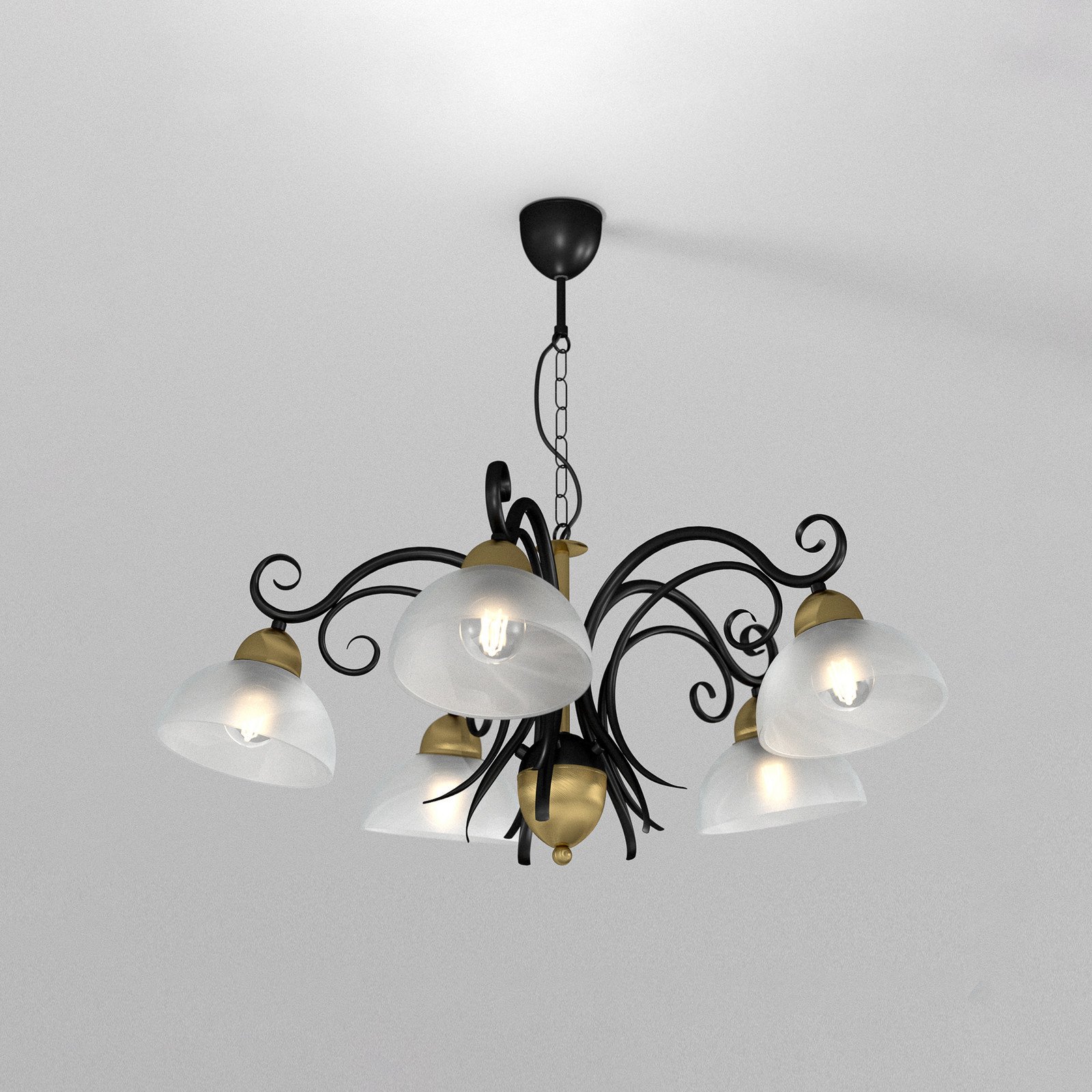 Luminex Candelabru Flora 5 abajururi din sticlă negru/alamă - Camera de zi / sufragerie - Casă de țară / Rustic - satinat negru alamă - Metal