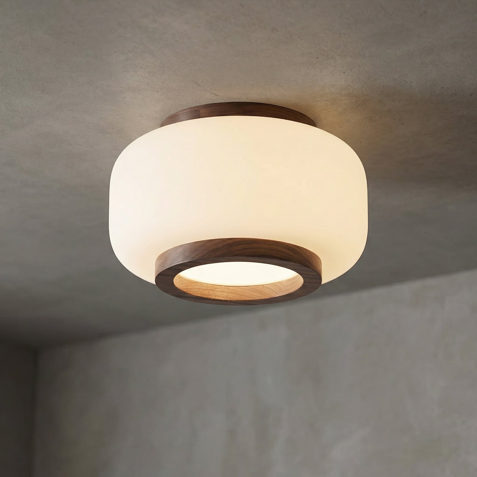 Quitani LED таванна лампа Shiro, Ø 28 см, дърво/стъкло, CCT