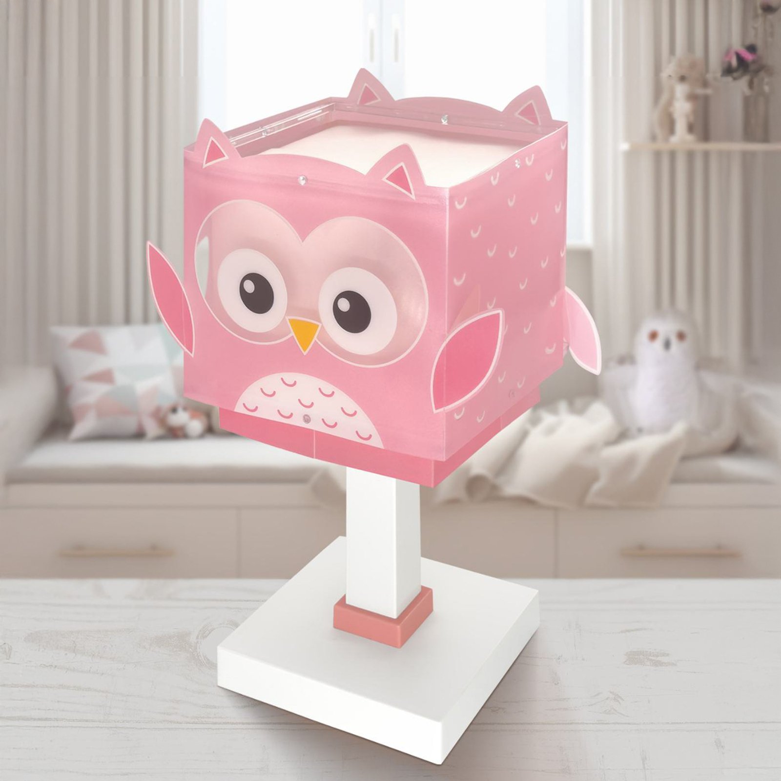 Dalber Little Owl table lamp, pink