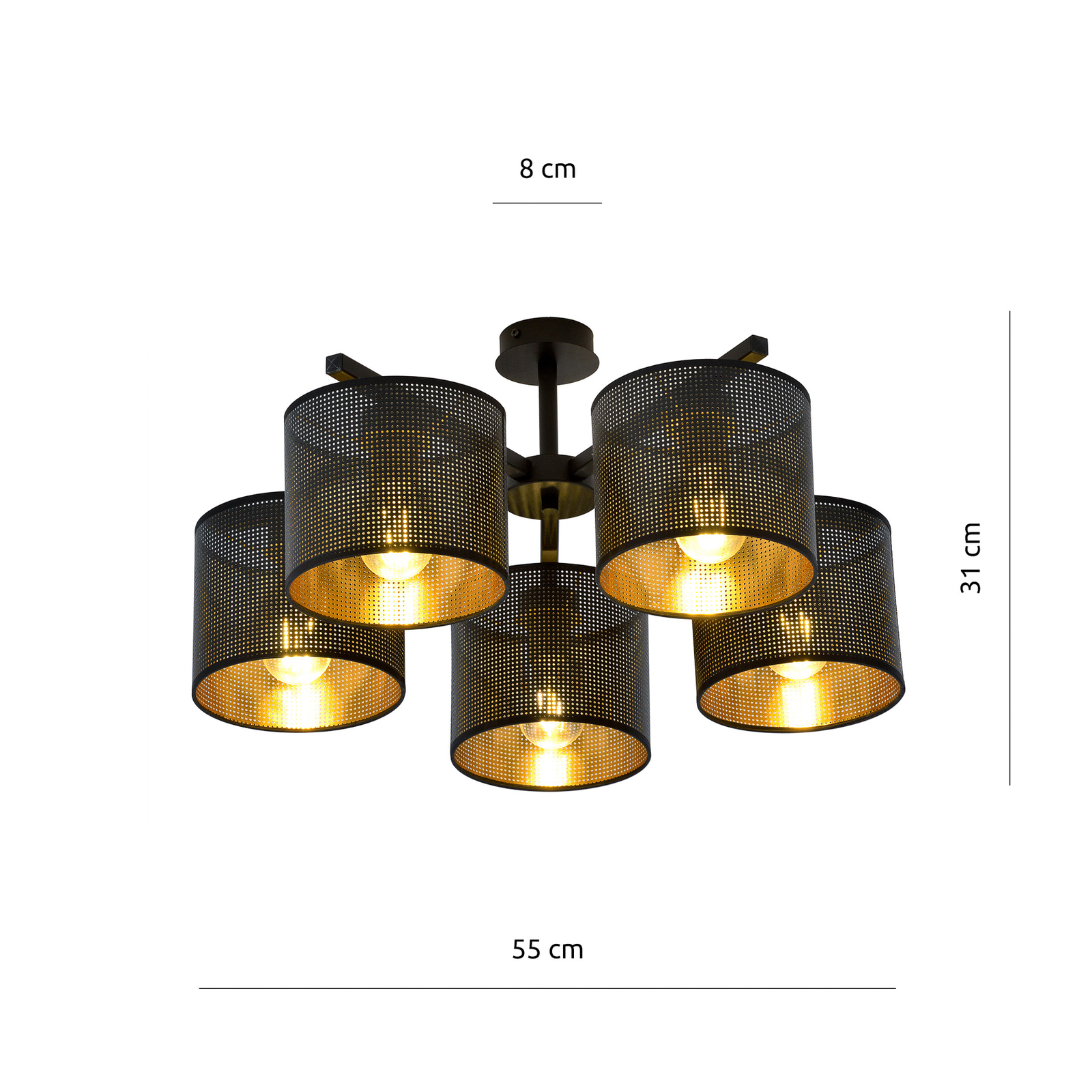 Jordan ceiling light, black/gold, fivebulb Lights.ie