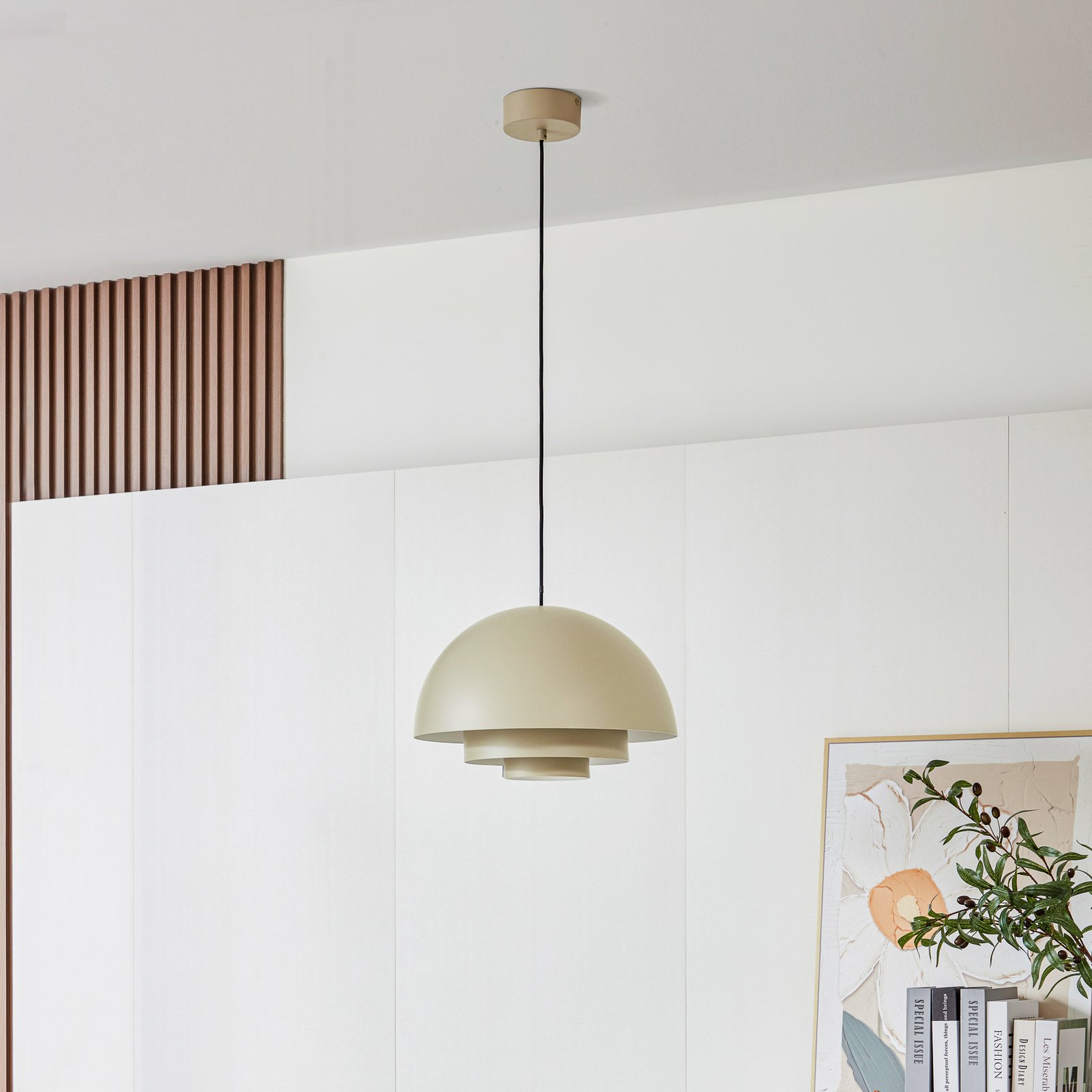 Lucande Nymara LED pendant light, beige, aluminium, Ø 40 cm