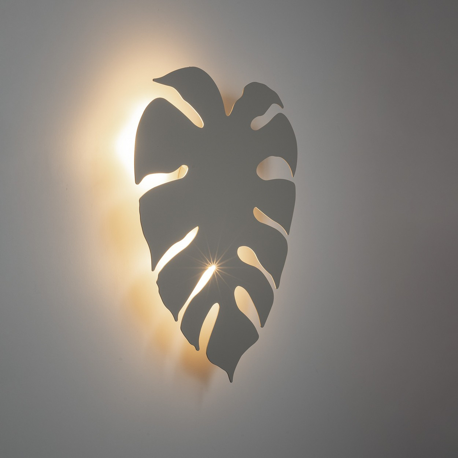 Monstera wall light, leaf shape, 3 x G9, steel, beige