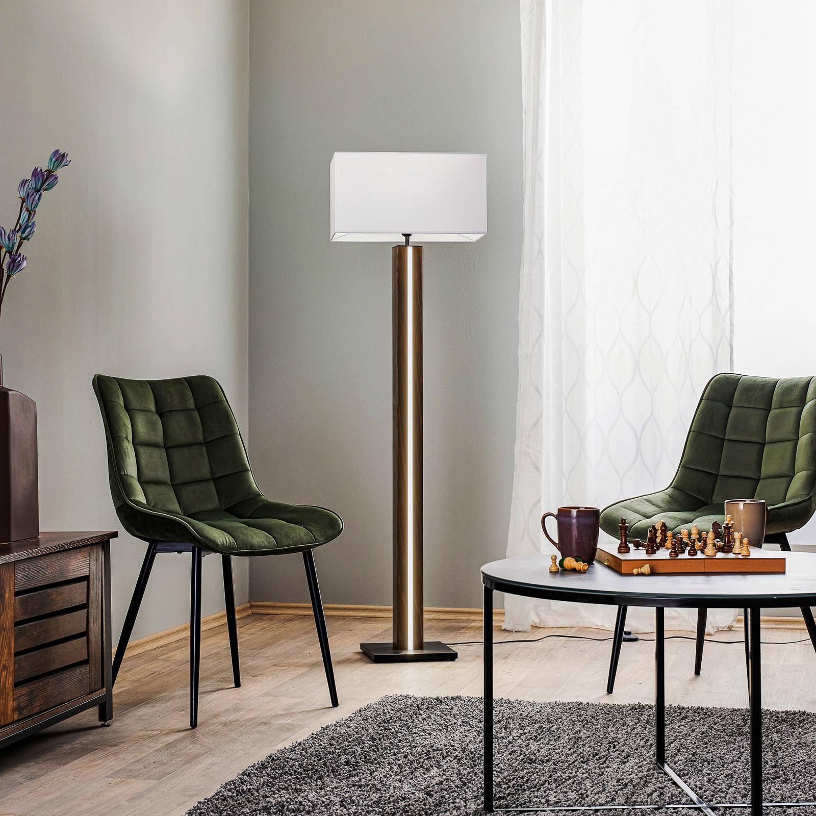 Gulvlampe Elegance dimbar valnøttfinér hvit