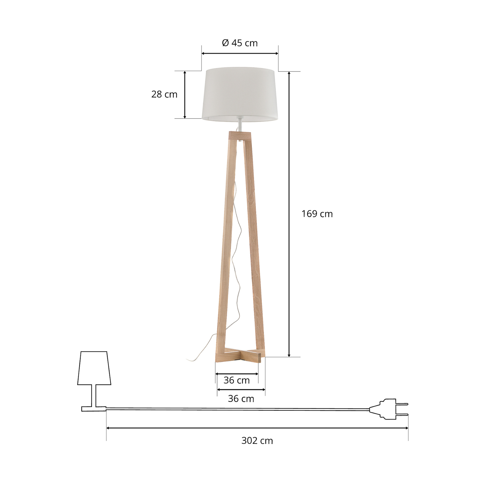 Sacha LS floor lamp, wood and fabric, white